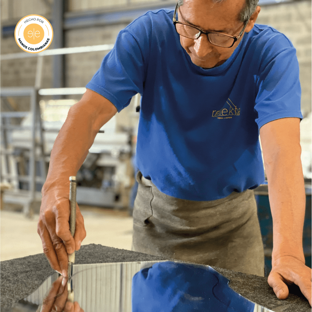 Espejo de Baño D58 Dorado y Gris 58x58cm Redondo con Marco Metalico - ESPEJOS DE BANHO | Bylmo