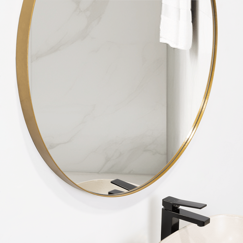 Espejo de Baño D80 Dorado y Gris 80x80cm Redondo con Marco Metalico - ESPEJOS DE BANHO | Bylmo