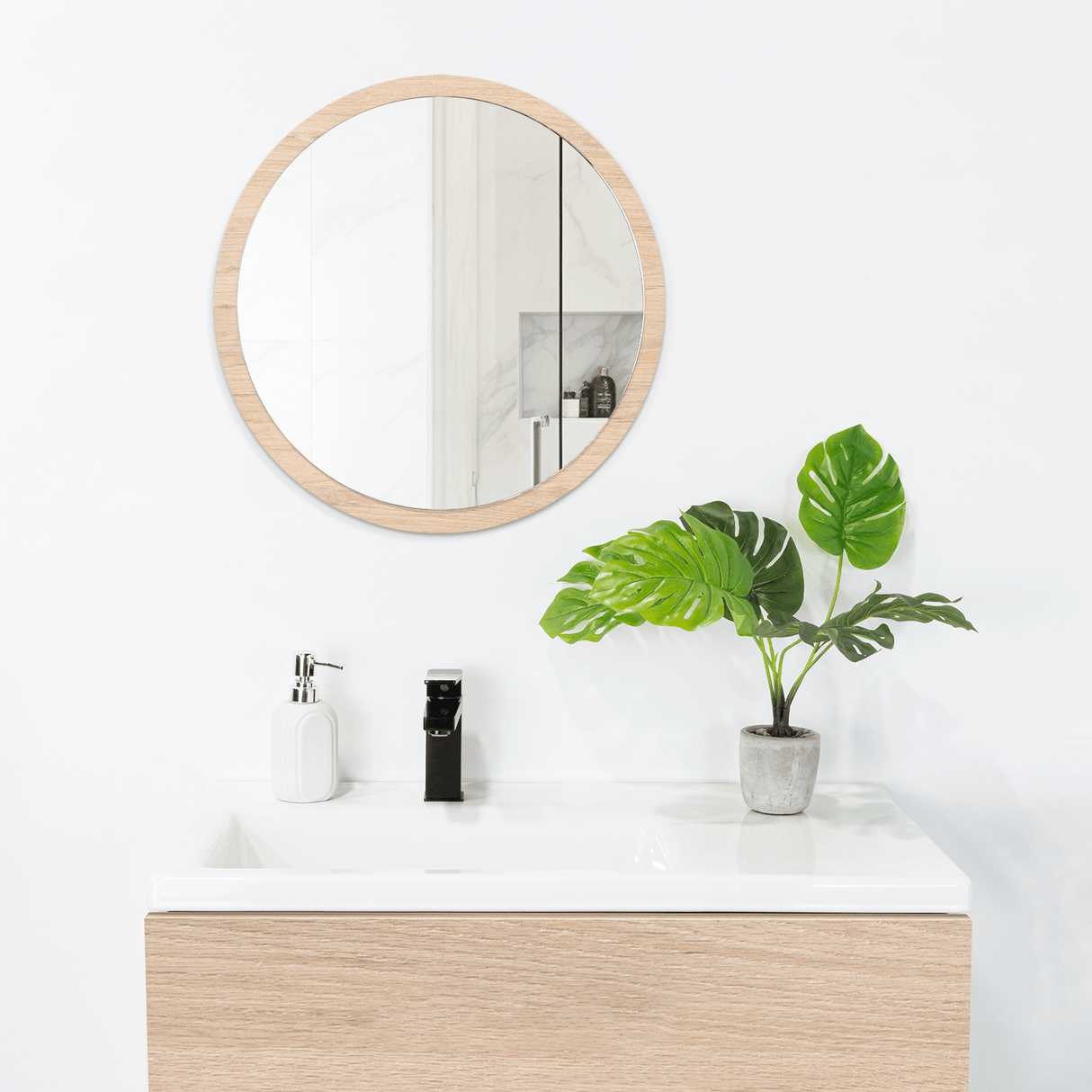 Espejo de Baño Ary 60 Gris 60x60cm Redondo con Marco En Madera - ESPEJOS DE BANHO | Bylmo