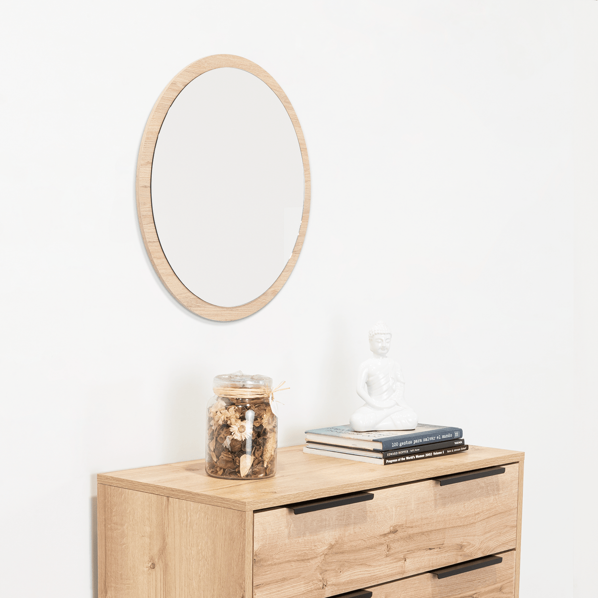 Espejo de Baño Ary 60 Gris 60x60cm Redondo con Marco En Madera - ESPEJOS DE BANHO | Bylmo