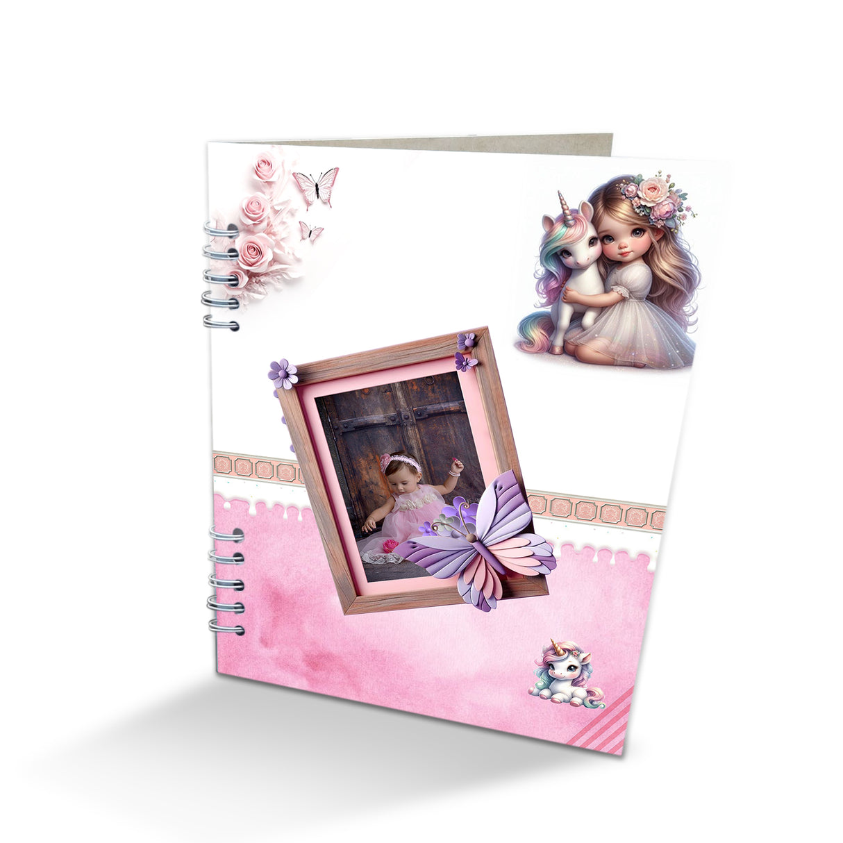Álbum de Fotos Niña Unicornio Blanco y Rosado 24x32cm Argollado de Veinte Páginas - ALBUMES DE FOTOS | Bylmo