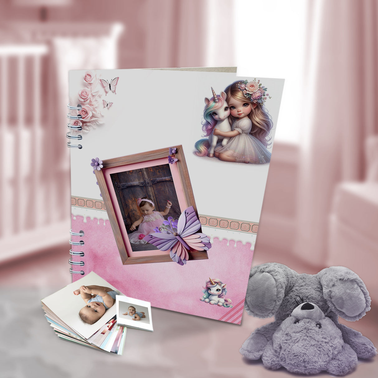 Álbum de Fotos Niña Unicornio Blanco y Rosado 24x32cm Argollado de Veinte Páginas - ALBUMES DE FOTOS | Bylmo