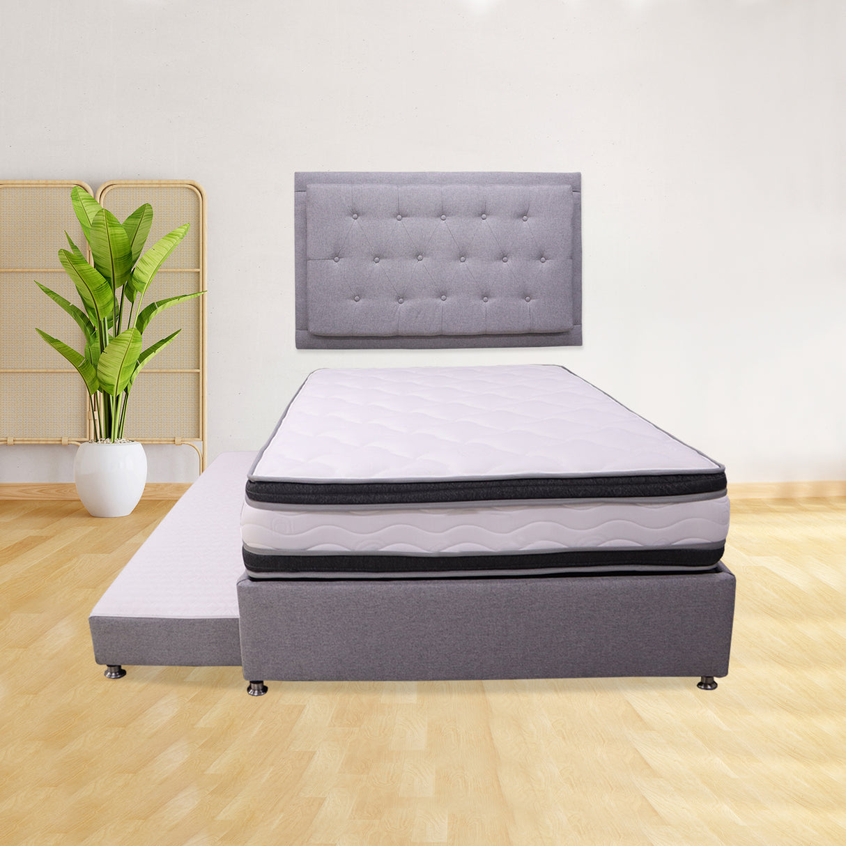 Cama Tarima Nido Blaser Gris Semidoble 120 X 190 Cm con Colchón con Almohada y con Cabecero - CAMAS | Bylmo