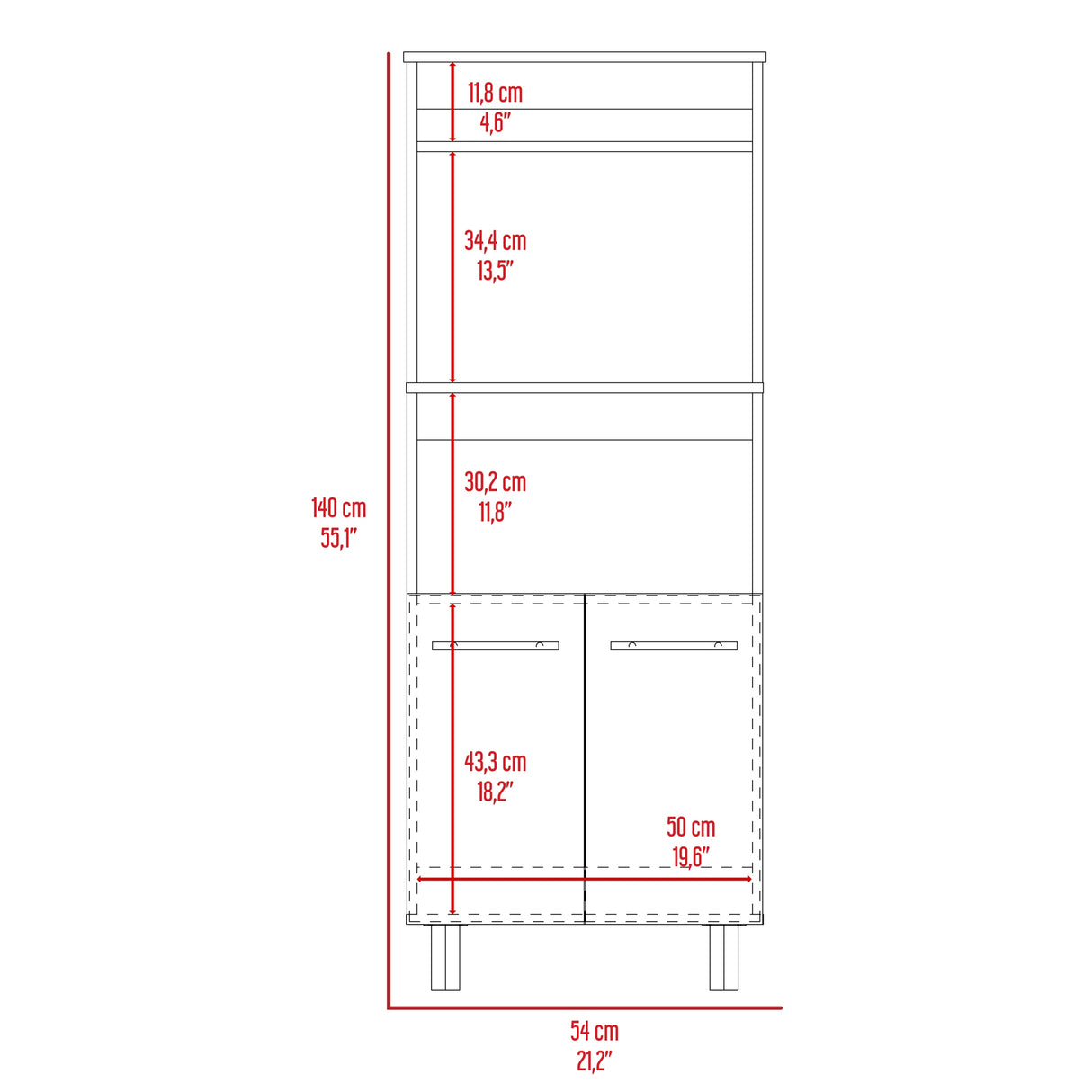 Mueble Microondas Brisa Blanco y Bardolino 54x140cm con Dos Puertas y sin Cajones - ALACENAS Y MUEBLES MICROONDAS | Bylmo