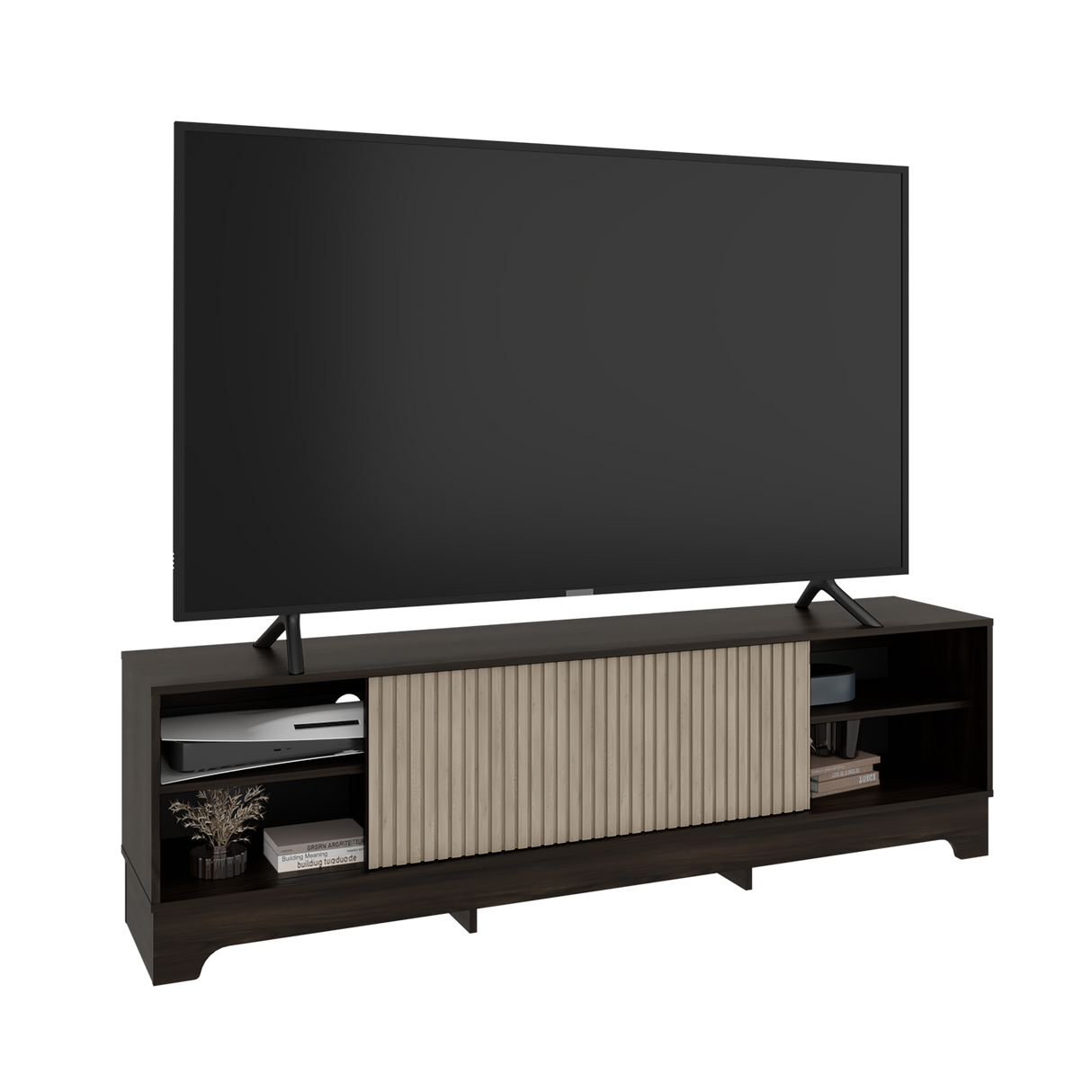 Centro de Entretenimiento Smith Nogal y Roble Natural 180x52.4cm para TV Hasta 75" Pulgadas con Cuatro Compartimientos - MUEBLES DE TV | Bylmo
