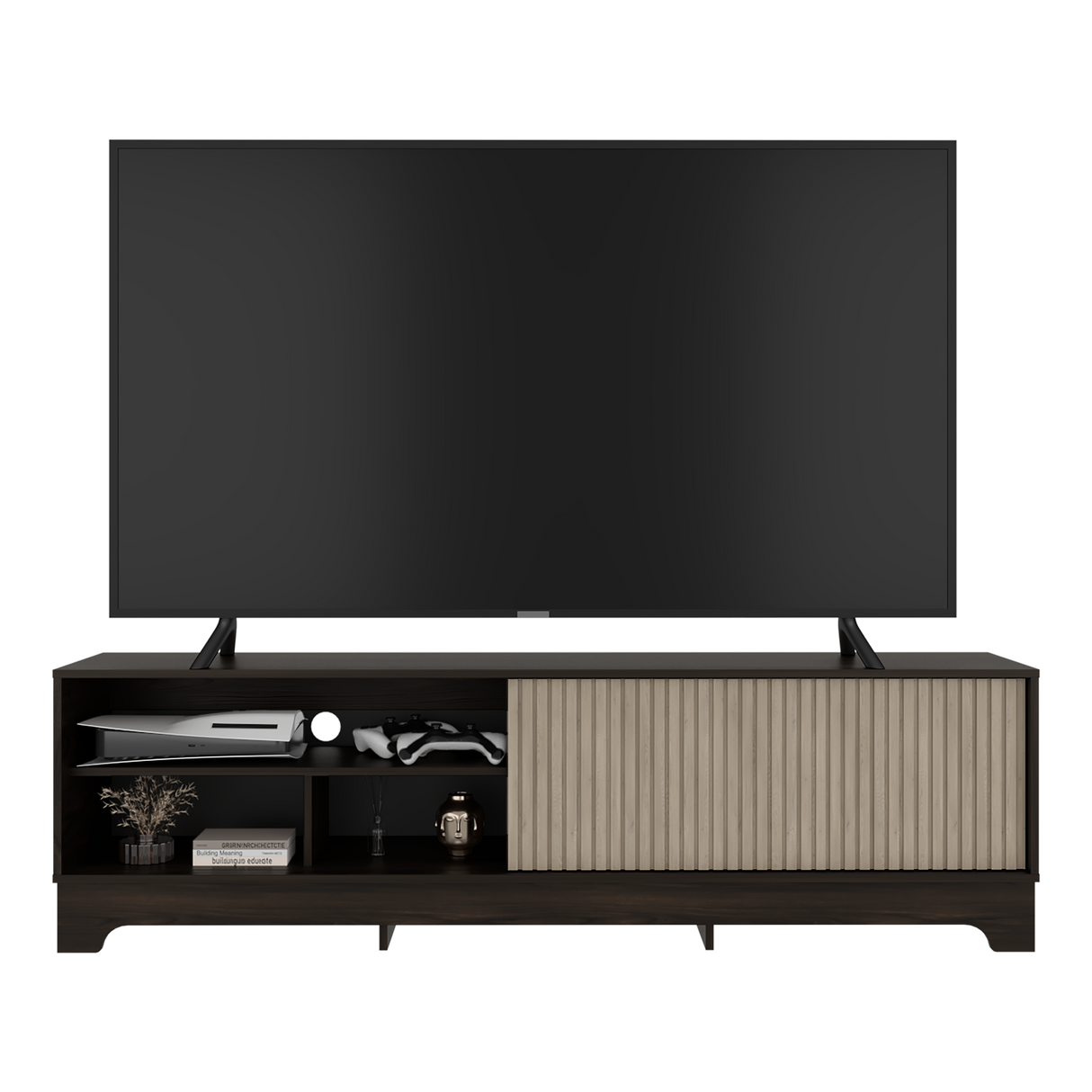 Centro de Entretenimiento Smith Nogal y Roble Natural 180x52.4cm para TV Hasta 75" Pulgadas con Cuatro Compartimientos - MUEBLES DE TV | Bylmo