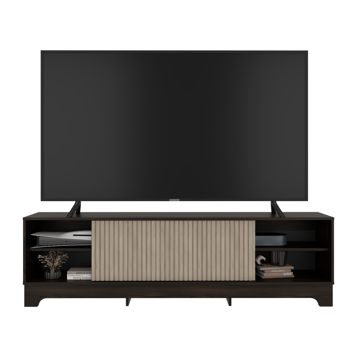 Centro de Entretenimiento Smith Nogal y Roble Natural 180x52.4cm para TV Hasta 75" Pulgadas con Cuatro Compartimientos - MUEBLES DE TV | Bylmo