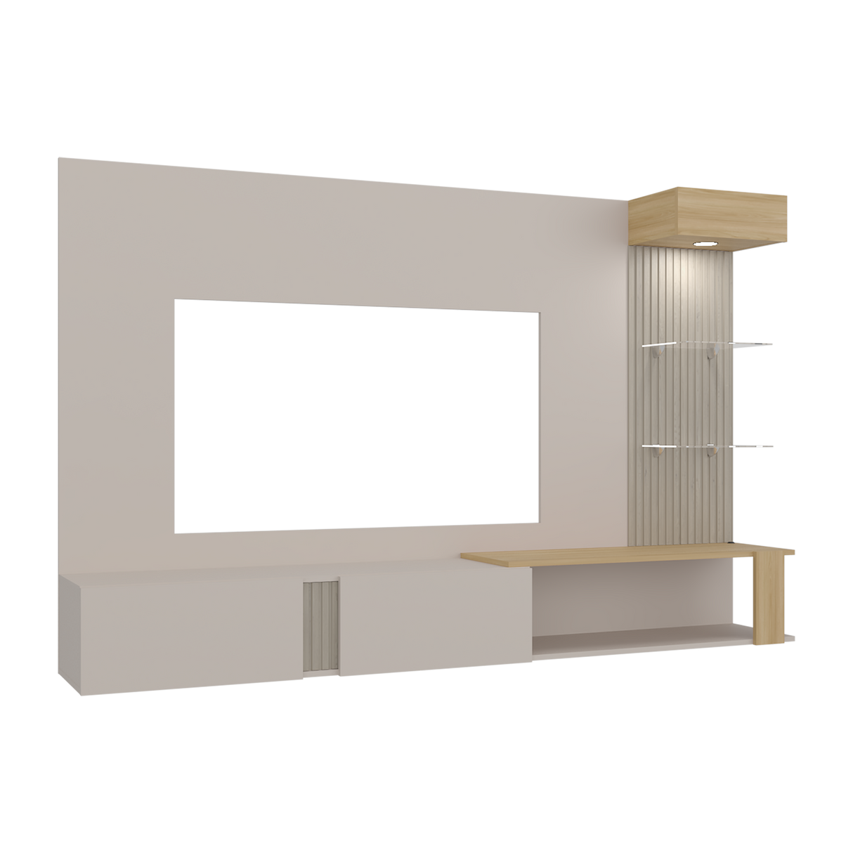 Panel de TV Isolde Capri y Fresno 208.7x132.2cm para TV Hasta 70" Pulgadas con Seis Compartimientos - MUEBLES DE TV | Bylmo