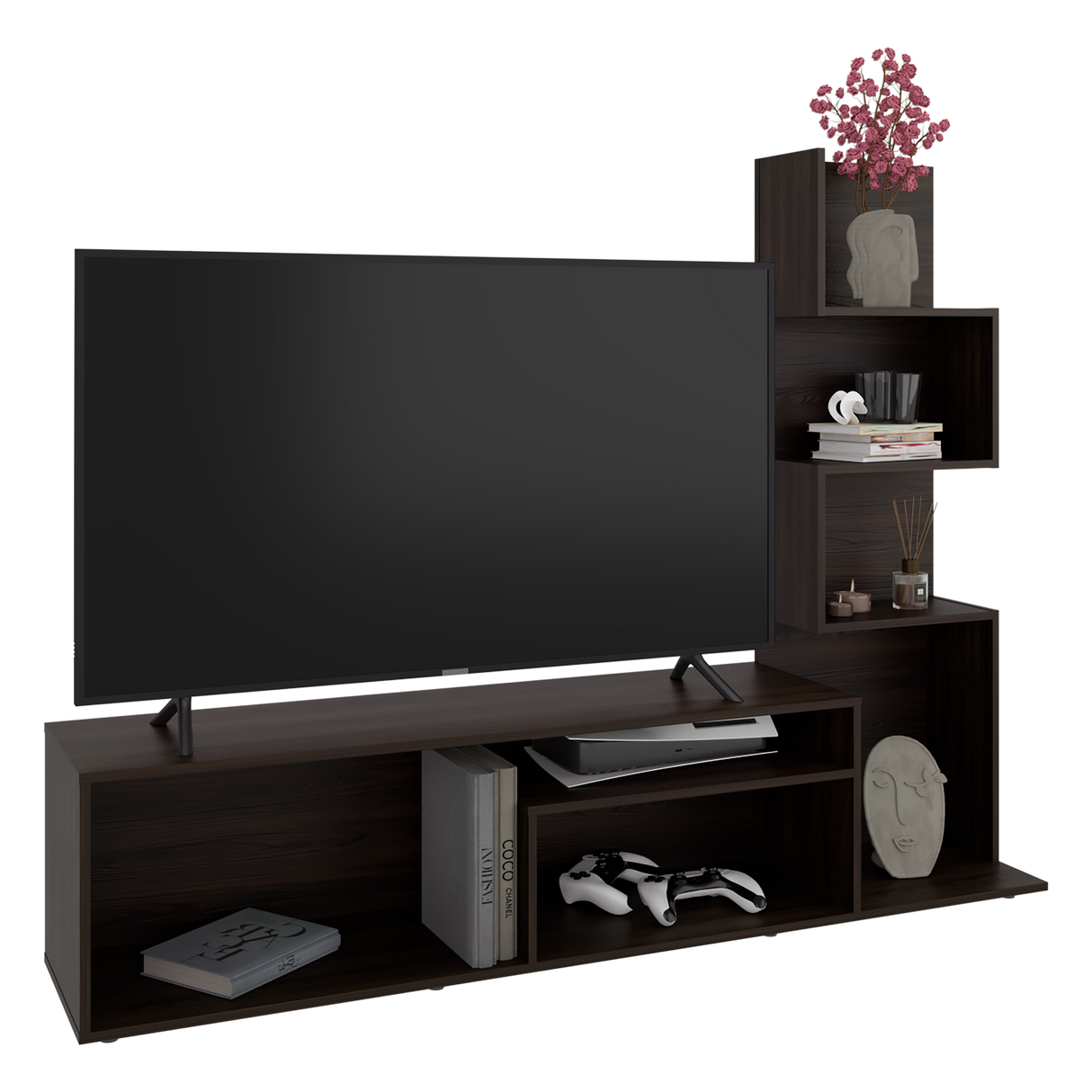 Mesa para TV Lugano Nogal 170x134.4cm para TV Hasta 55" Pulgadas con Siete Compartimientos - MUEBLES DE TV | Bylmo