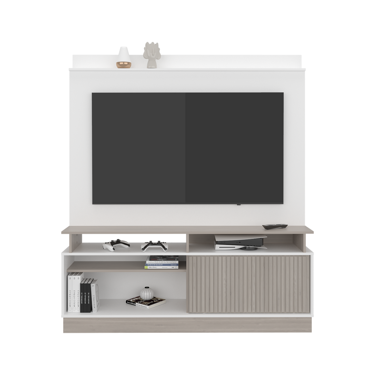 Rack de TV Thun Blanco y Bardolino 160x182.5cm para TV Hasta 70" Pulgadas con Siete Compartimientos - MUEBLES DE TV | Bylmo