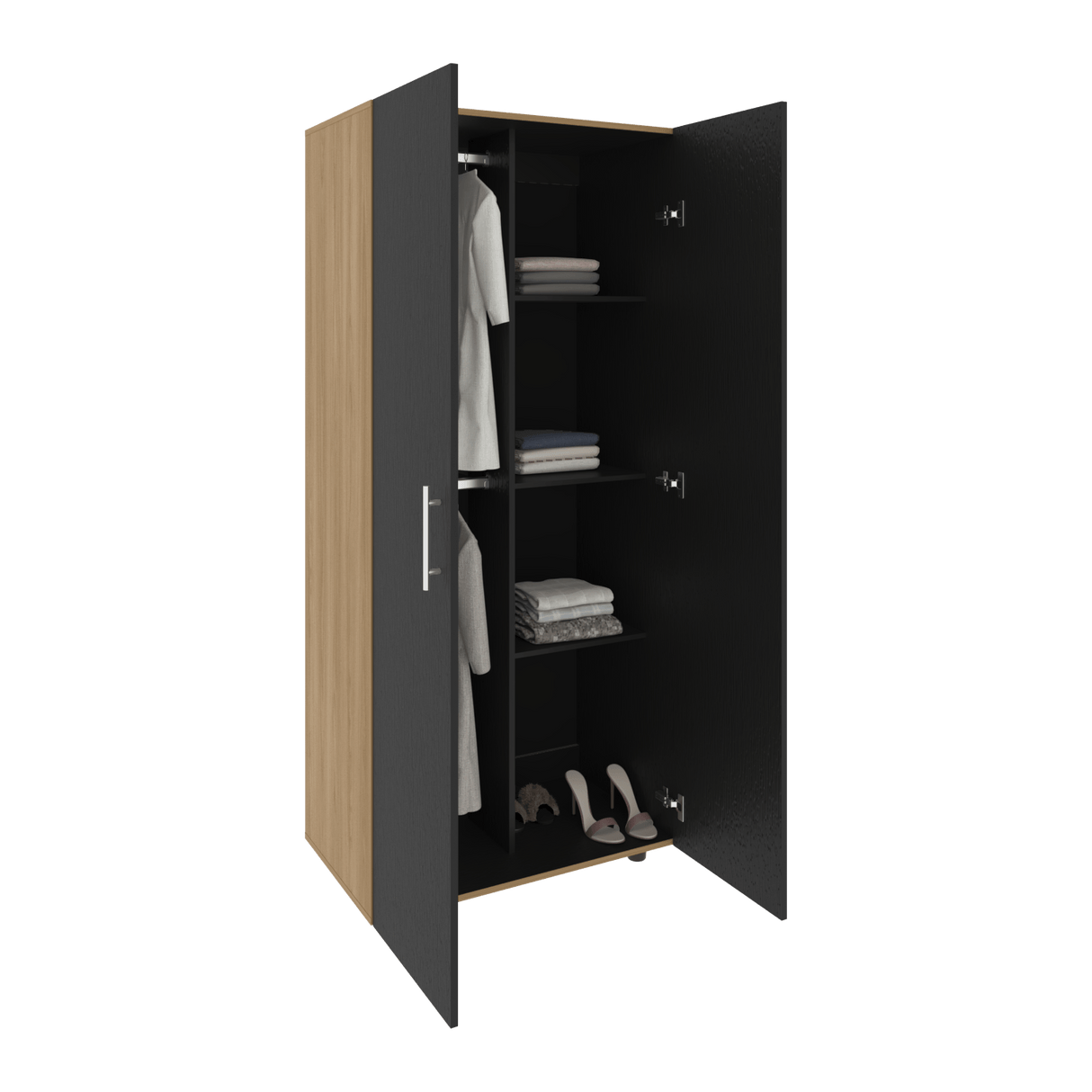 Closet Tera Fresno Europeo y Wengue 80x180cm con Cinco Compartimientos y con dos Puertas Batibles - CLOSETS | Bylmo