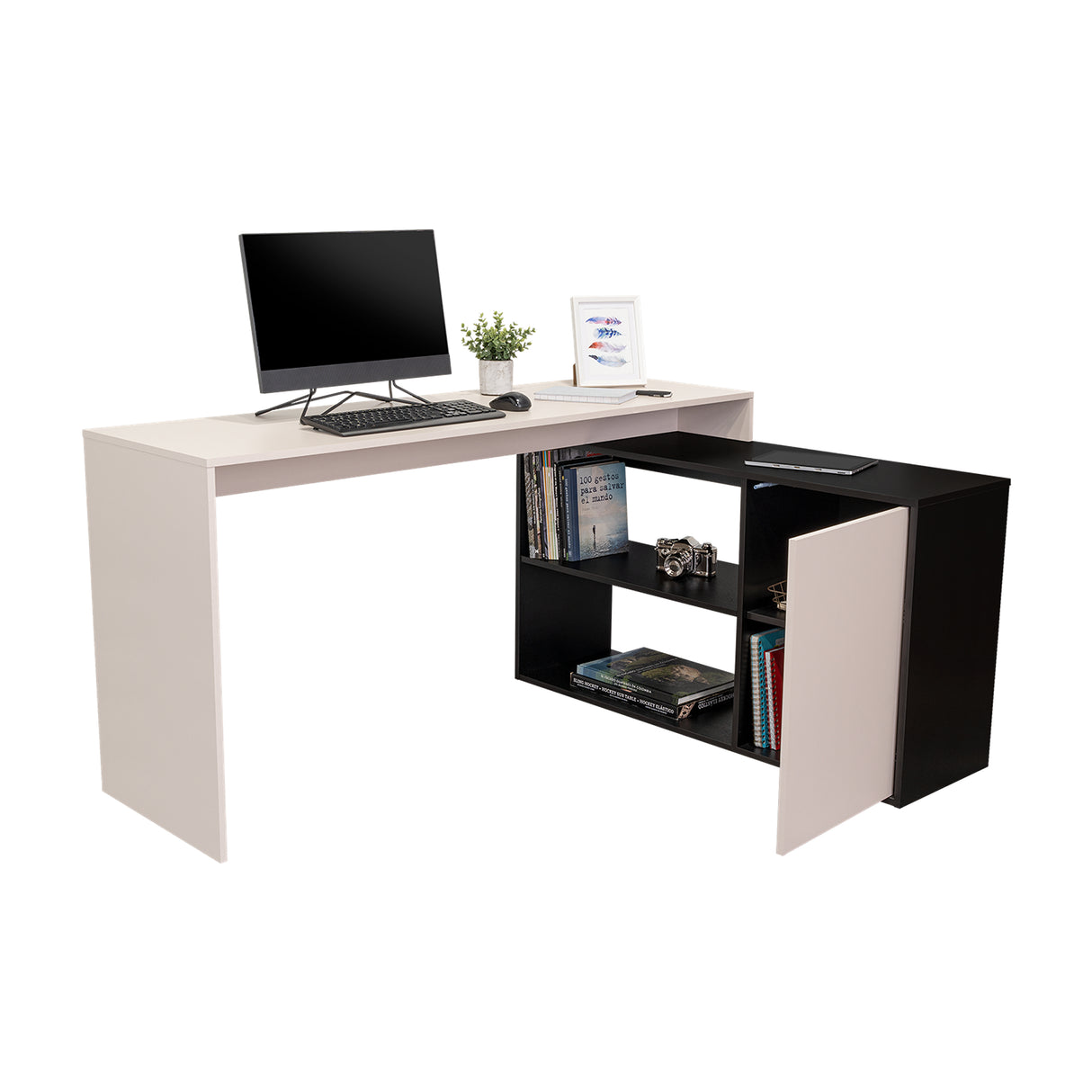 Escritorio en L Cuera Capri y Wengue 150x80cm sin Cajones y con Organizador de Libros - ESCRITORIOS | Bylmo