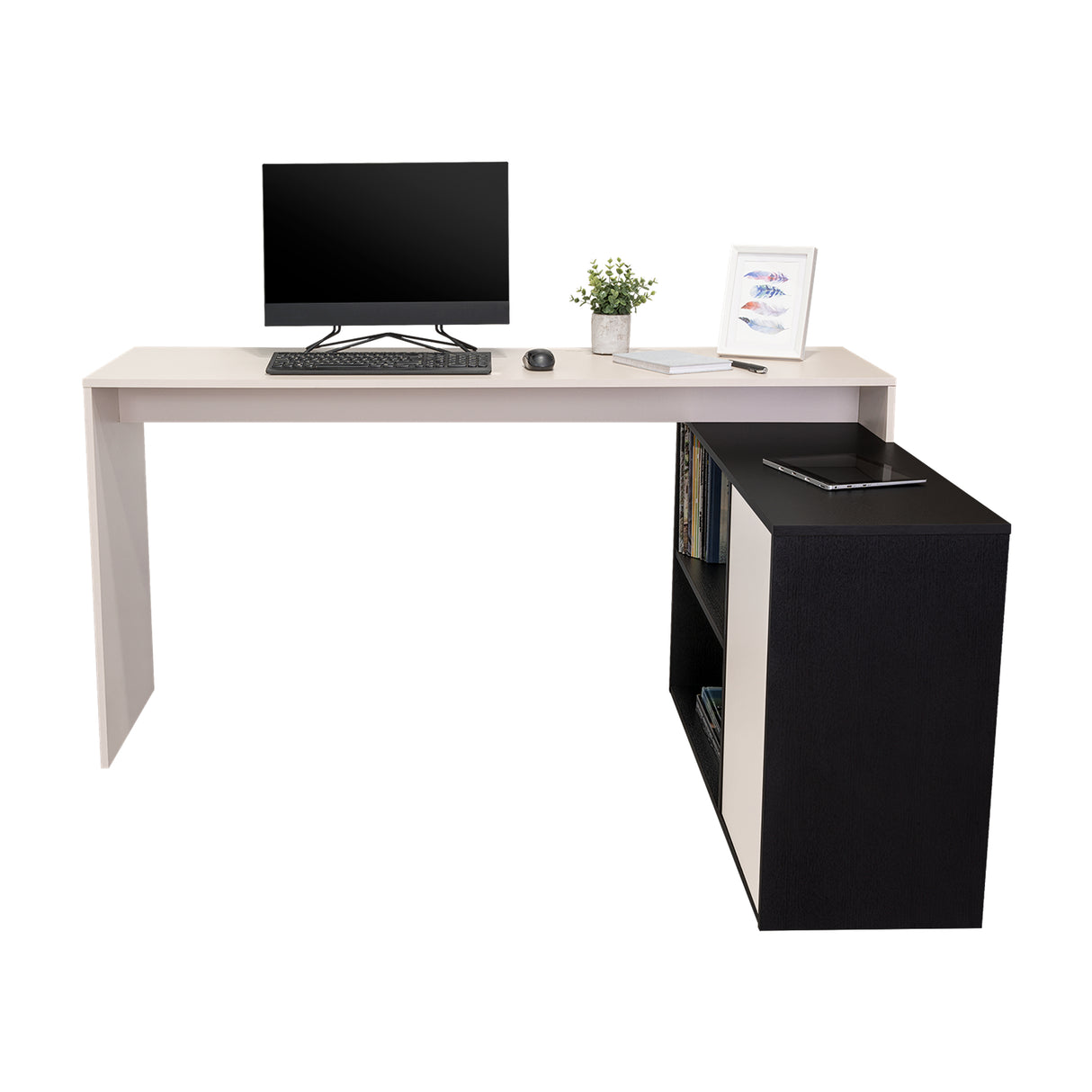 Escritorio en L Cuera Capri y Wengue 150x80cm sin Cajones y con Organizador de Libros - ESCRITORIOS | Bylmo