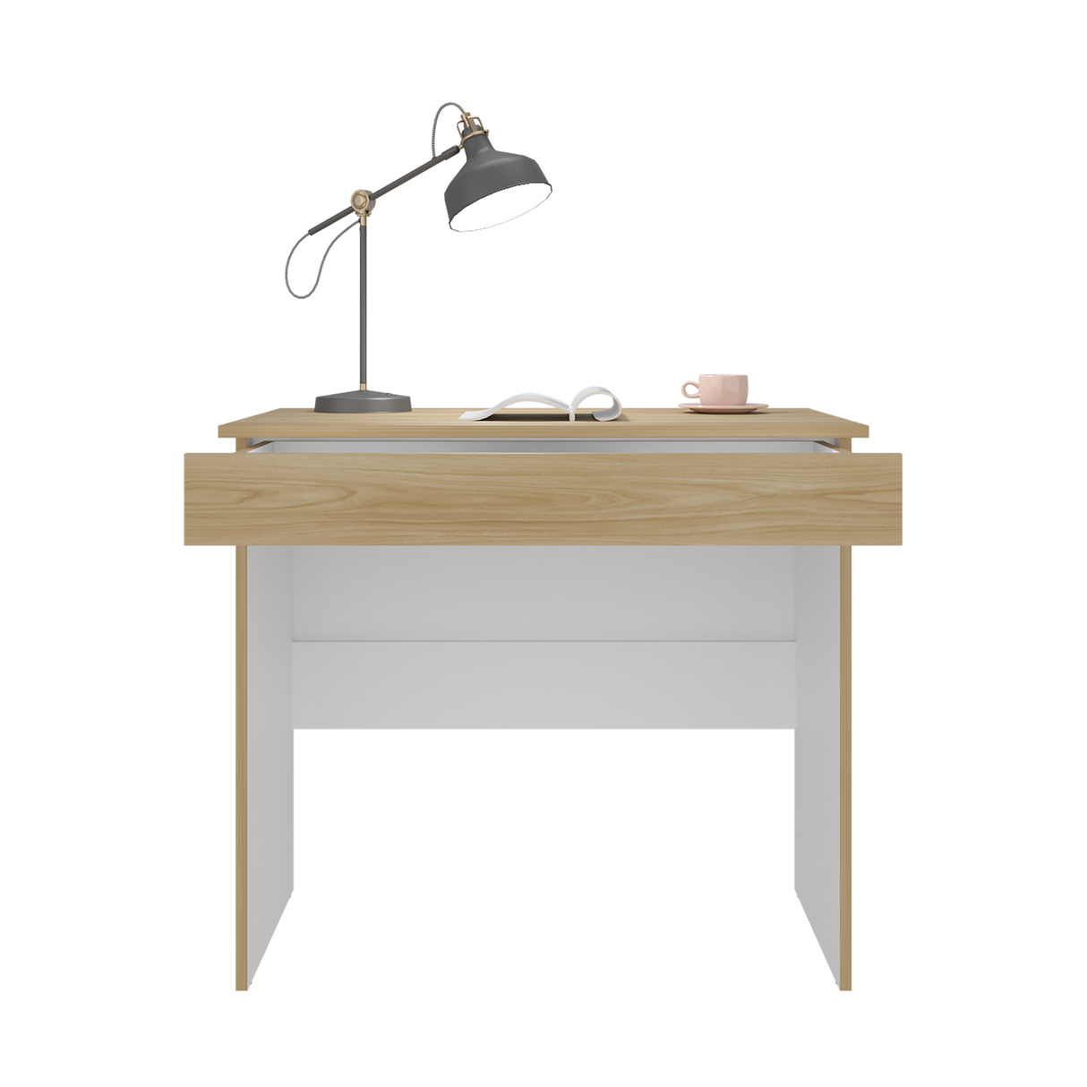 Escritorio Ohio Eco Fresno Europeo y Blanco 80x73cm con Un Cajón - ESCRITORIOS | Bylmo