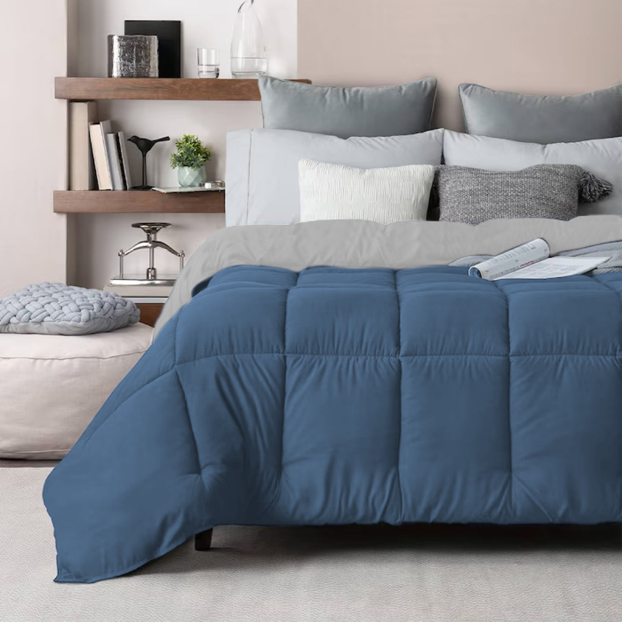 Edredón Acolchado Bicolor Azul y Gris 200x240cm Doble Faz para Cama Semidoble - TENDIDOS Y CUBRELECHOS | Bylmo
