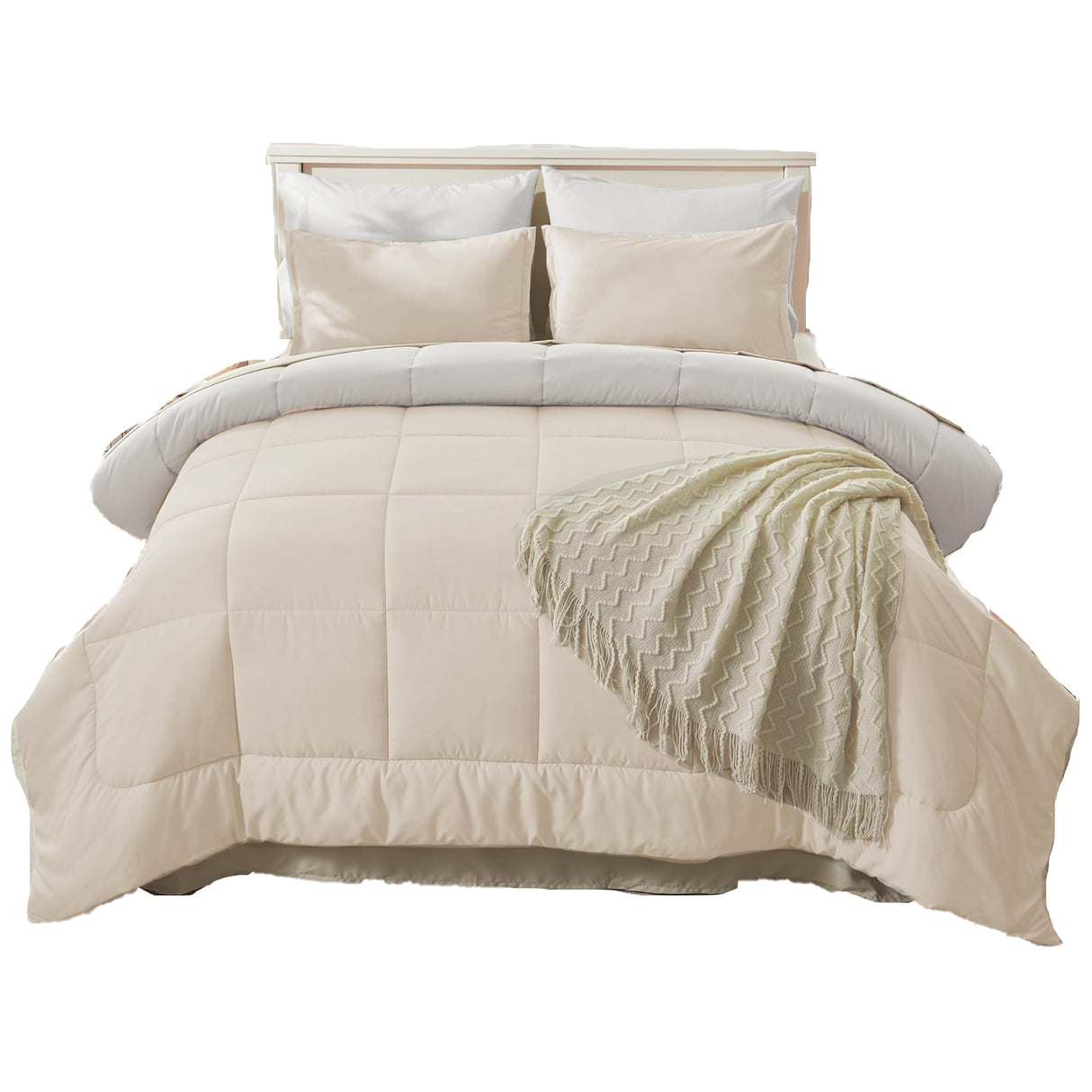 Edredón Acolchado Bicolor Beige y Gris 220x240cm Doble Faz para Cama Doble - TENDIDOS Y CUBRELECHOS | Bylmo