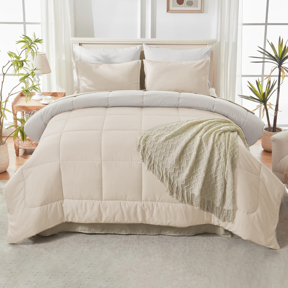 Edredón Acolchado Bicolor Beige y Gris 220x240cm Doble Faz para Cama Doble - TENDIDOS Y CUBRELECHOS | Bylmo