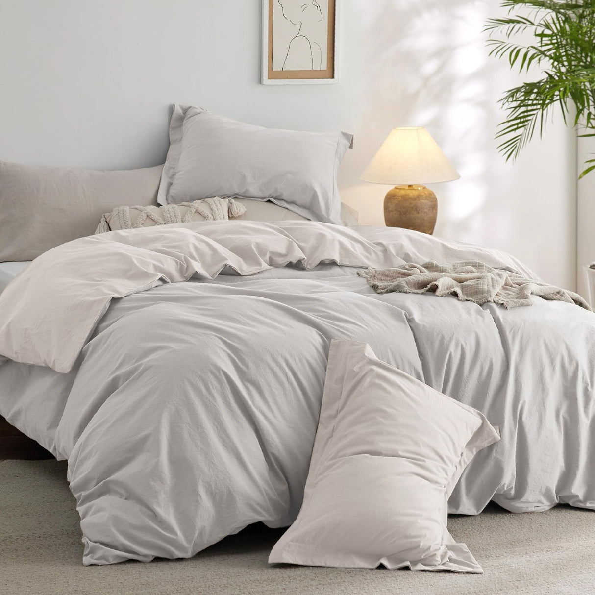 Funda de Duvet Acolchado Bicolor Beige y Gris 280x240cm Doble Faz para Cama King - TENDIDOS Y CUBRELECHOS | Bylmo