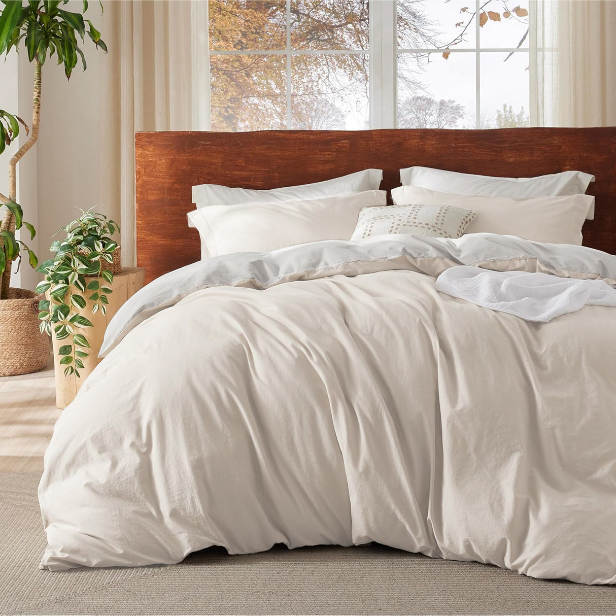 Funda de Duvet Acolchado Bicolor Beige y Gris 280x240cm Doble Faz para Cama King - TENDIDOS Y CUBRELECHOS | Bylmo