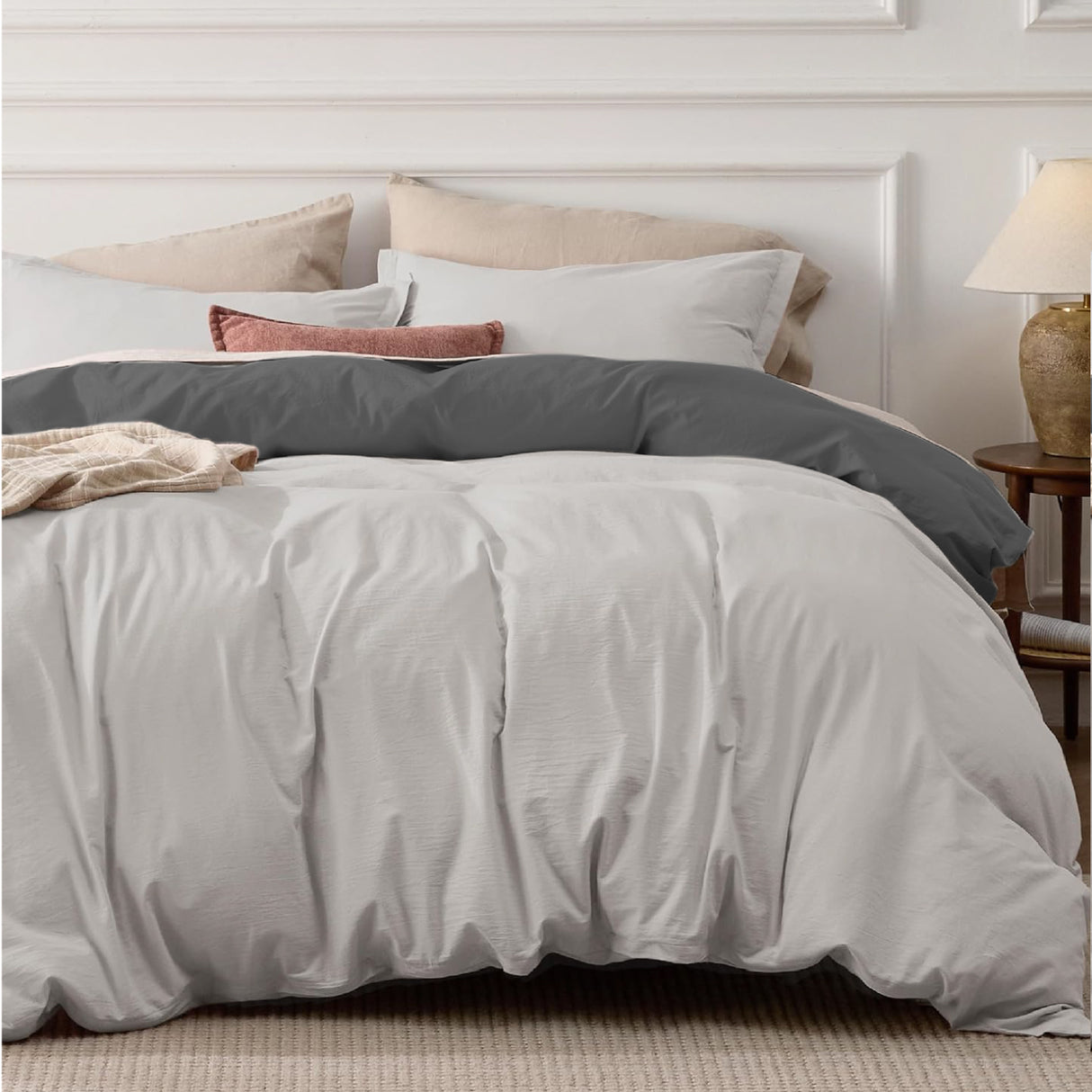 Funda de Duvet Bicolor Gris Oscuro y Gris 280x240cm Doble Faz para Cama King - TENDIDOS Y CUBRELECHOS | Bylmo