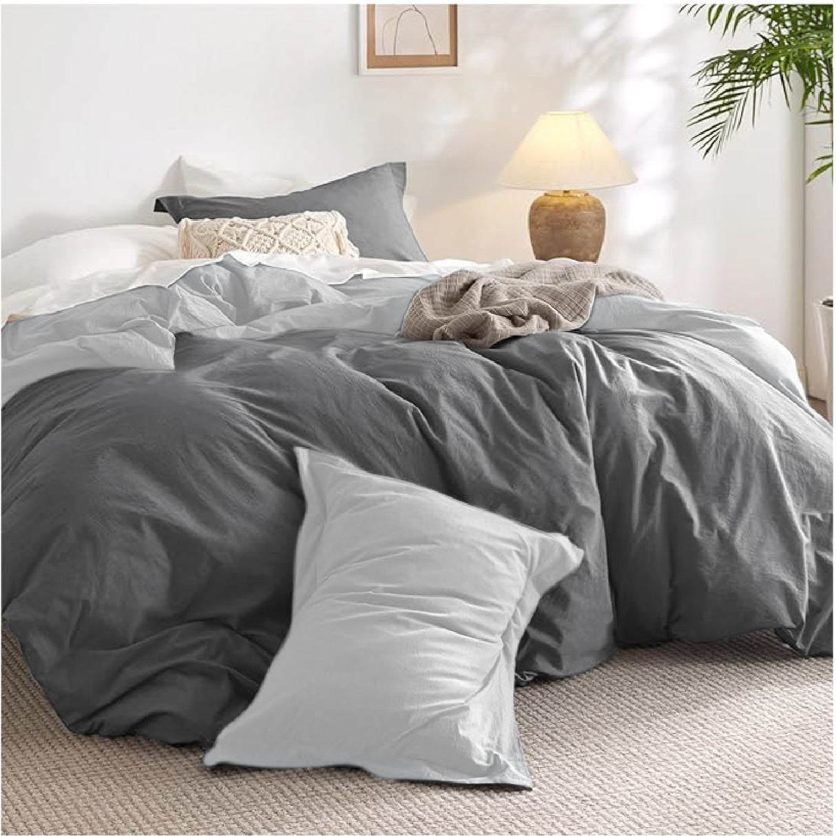 Funda de Duvet Bicolor Gris Oscuro y Gris 280x240cm Doble Faz para Cama King - TENDIDOS Y CUBRELECHOS | Bylmo