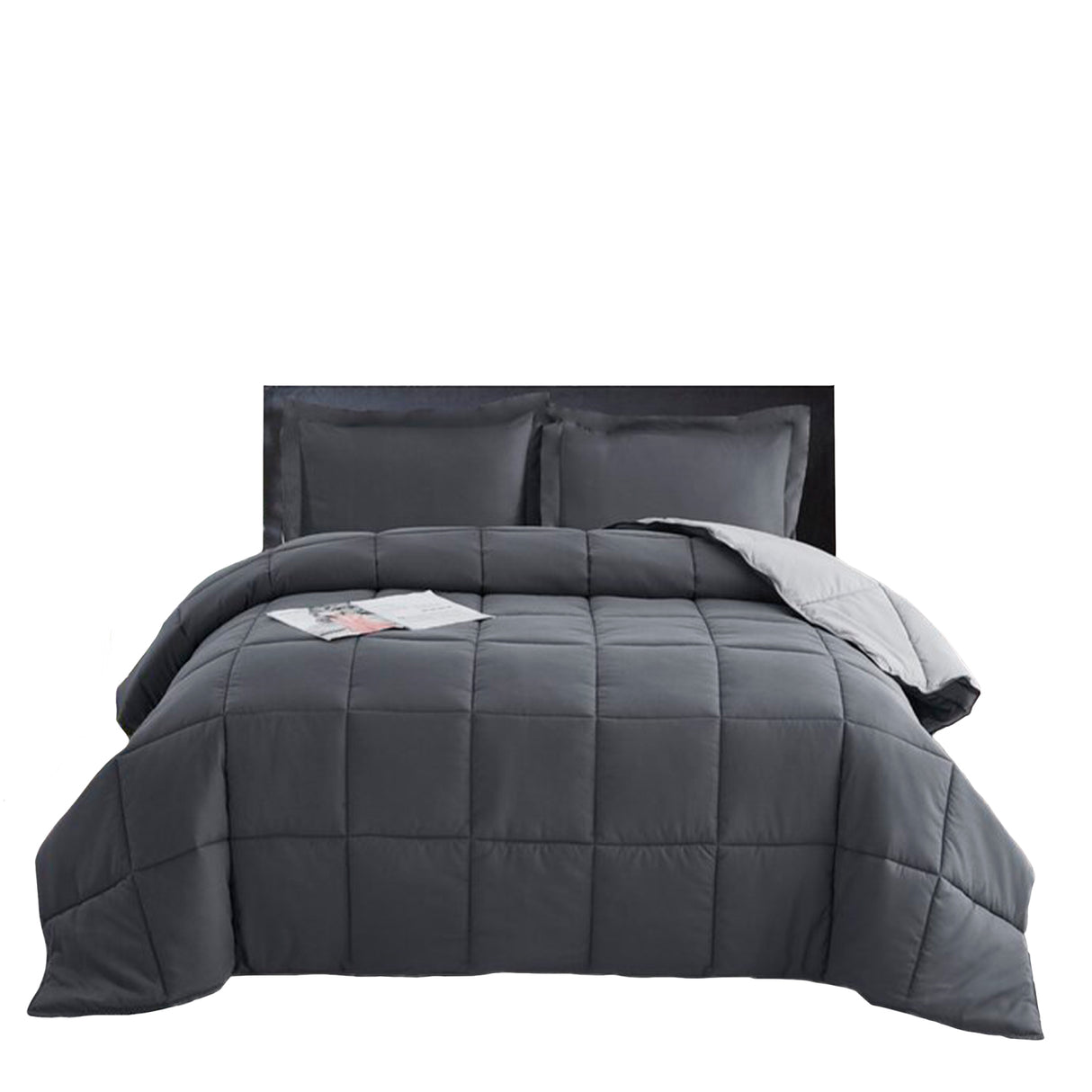 Edredón Acolchado Bicolor Gris Oscuro y Gris 200x240cm Doble Faz para Cama Semidoble - TENDIDOS Y CUBRELECHOS | Bylmo