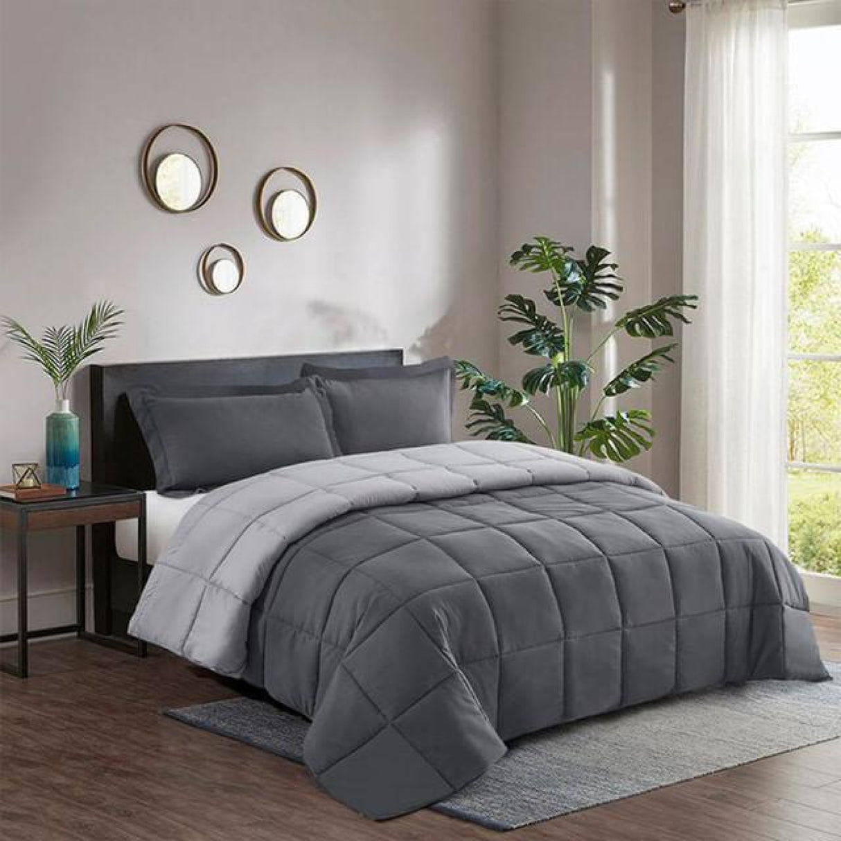 Edredón Acolchado Bicolor Gris Oscuro y Gris 200x240cm Doble Faz para Cama Semidoble - TENDIDOS Y CUBRELECHOS | Bylmo
