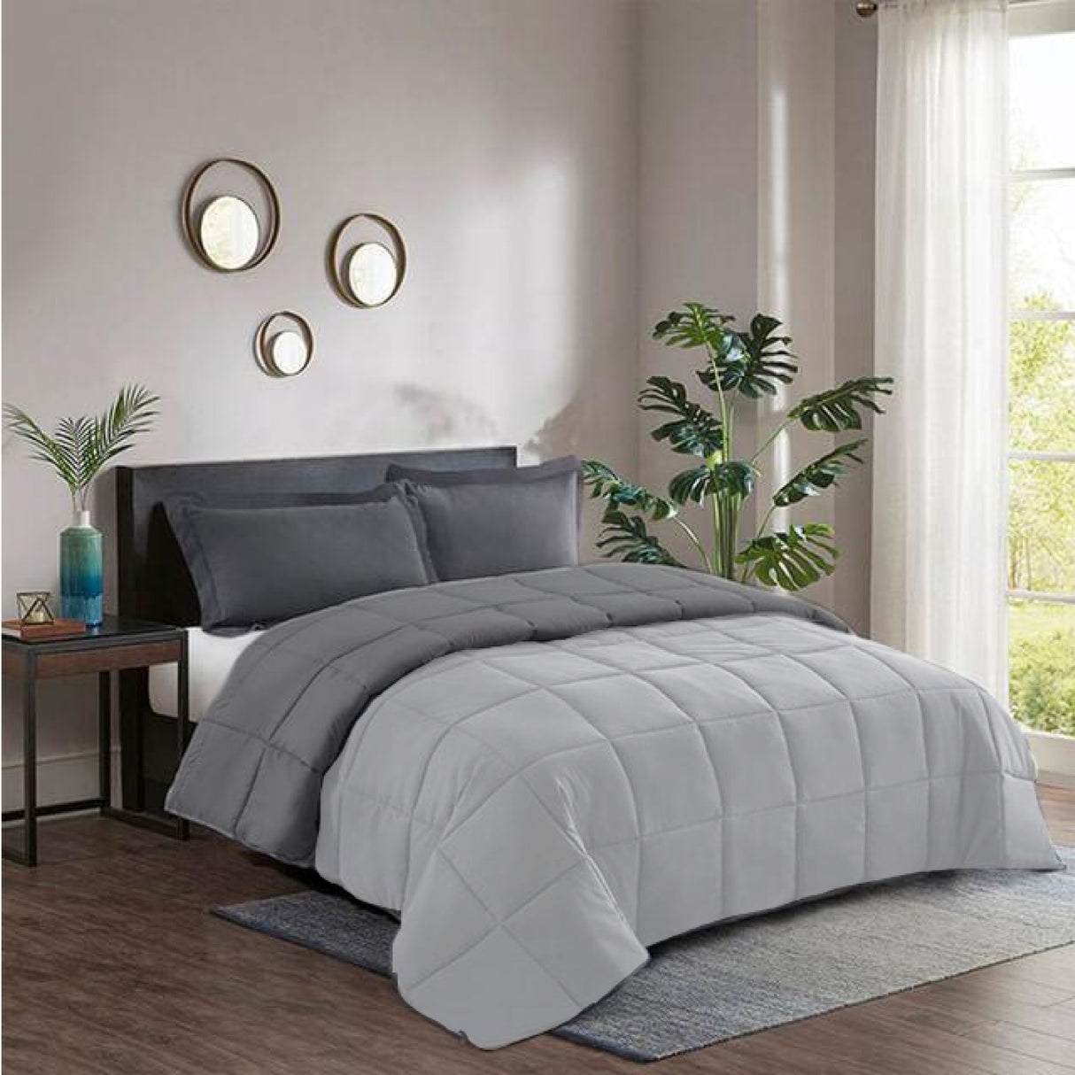 Edredón Acolchado Bicolor Gris Oscuro y Gris 200x240cm Doble Faz para Cama Semidoble - TENDIDOS Y CUBRELECHOS | Bylmo