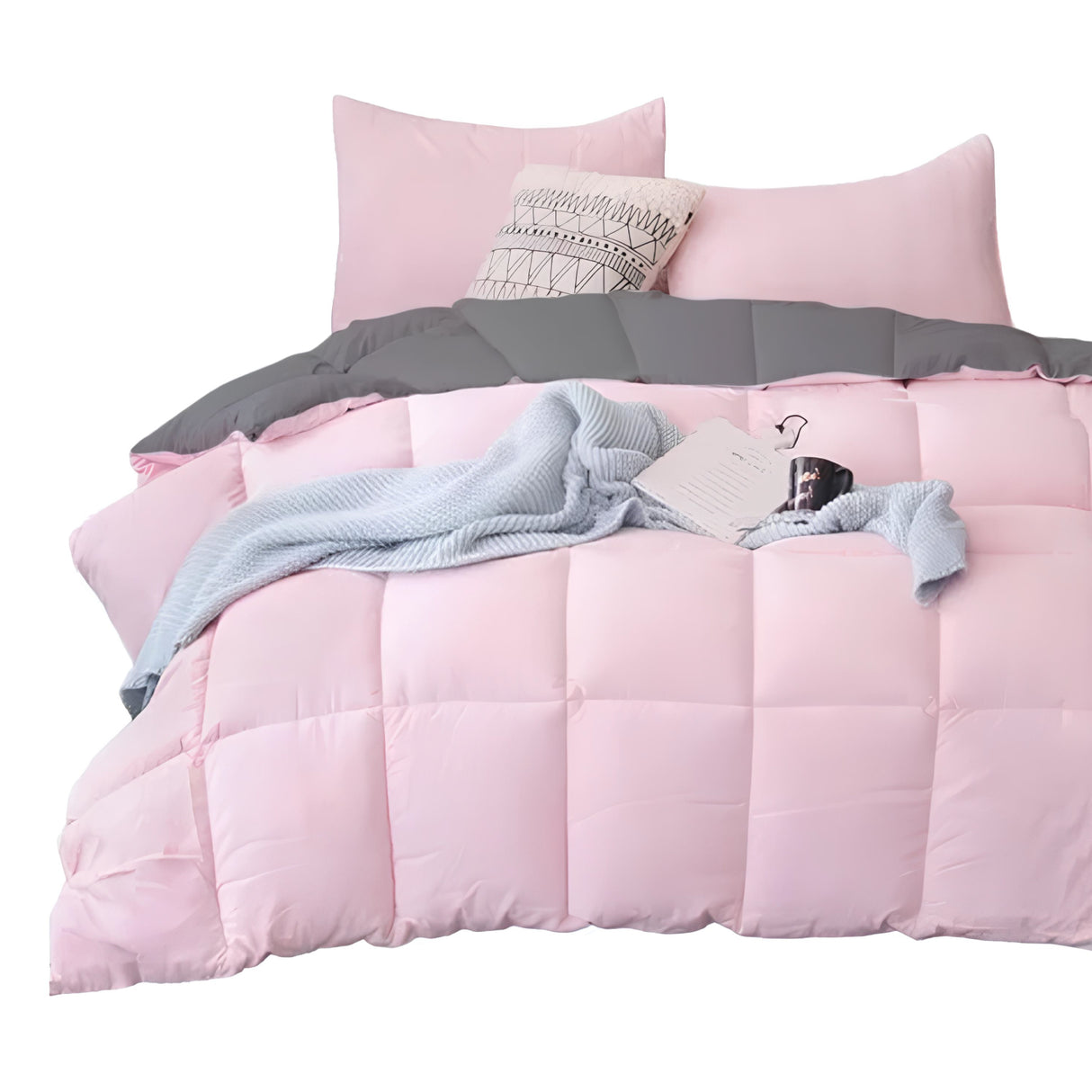 Edredón Acolchado Bicolor Rosado y Gris 220x240cm Doble Faz para Cama Doble - TENDIDOS Y CUBRELECHOS | Bylmo