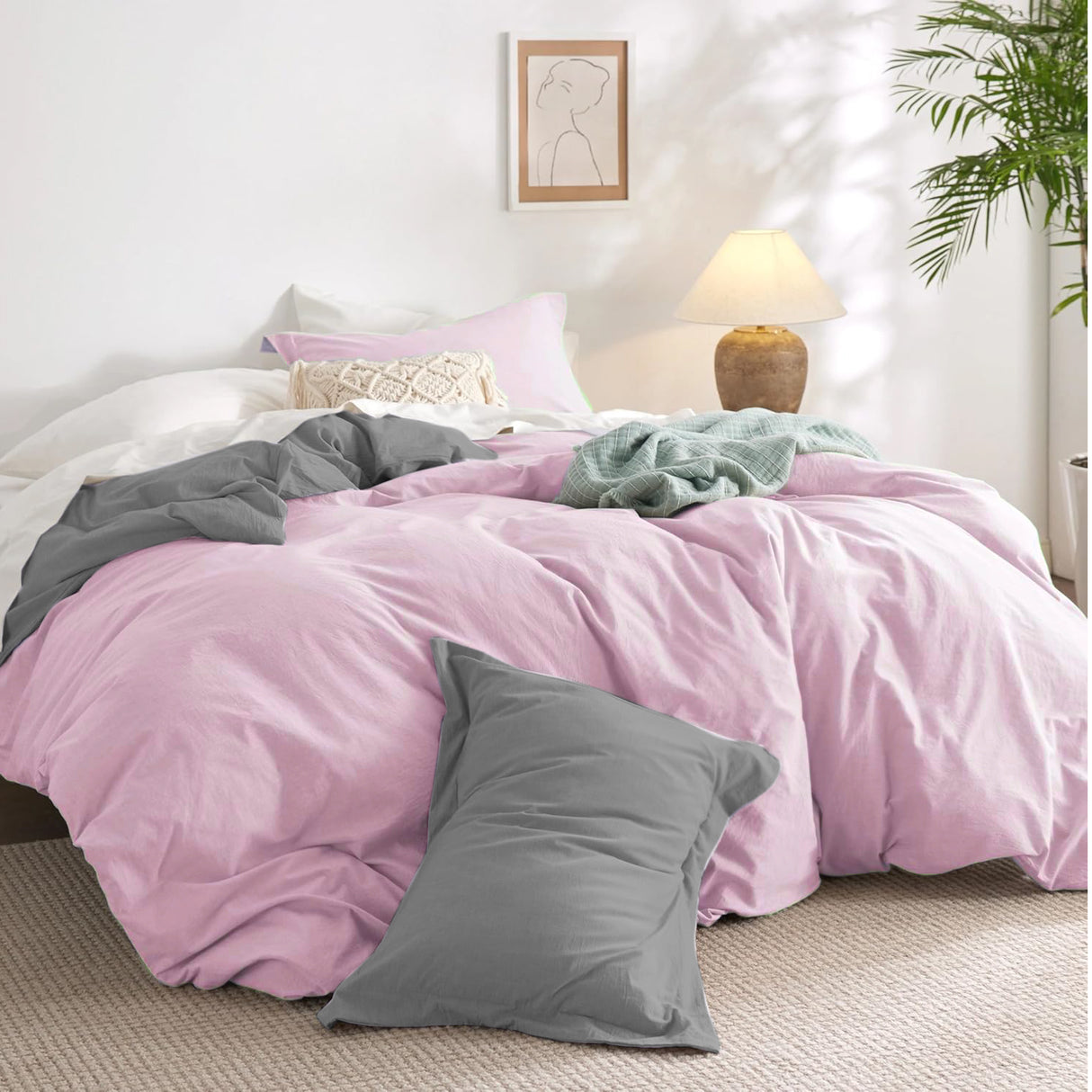 Combo Funda Duvet con Plumón Acolchado Bicolor Rosado y Gris 220x240cm Doble Faz para Cama Doble - TENDIDOS Y CUBRELECHOS | Bylmo