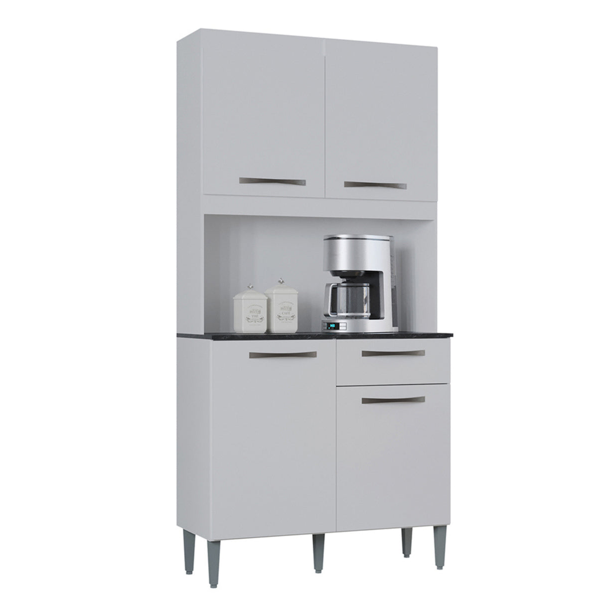 Alacena Livia Blanco 90x190cm con Un Cajón y Cuatro Puertas - ALACENAS Y MUEBLES MICROONDAS | Bylmo