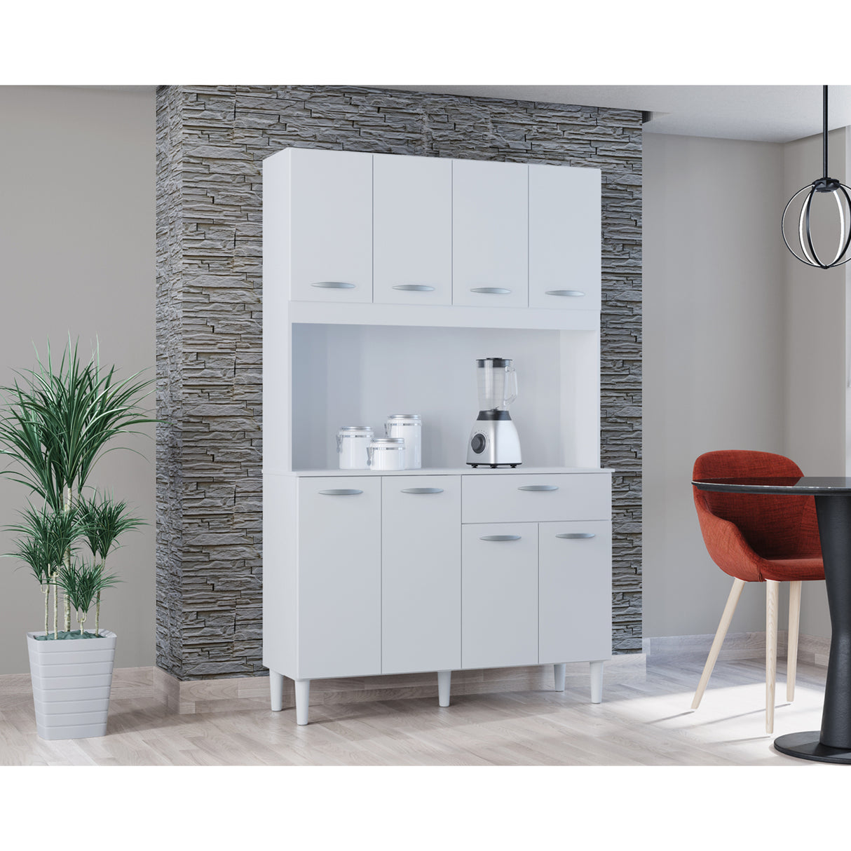 Alacena Cassia Blanco 103x172cm con Un Cajón y Ocho Puertas - ALACENAS Y MUEBLES MICROONDAS | Bylmo