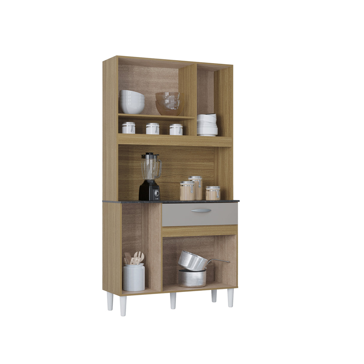 Alacena Coral Beige y Off White 90x173cm con Un Cajón y Seis Puertas