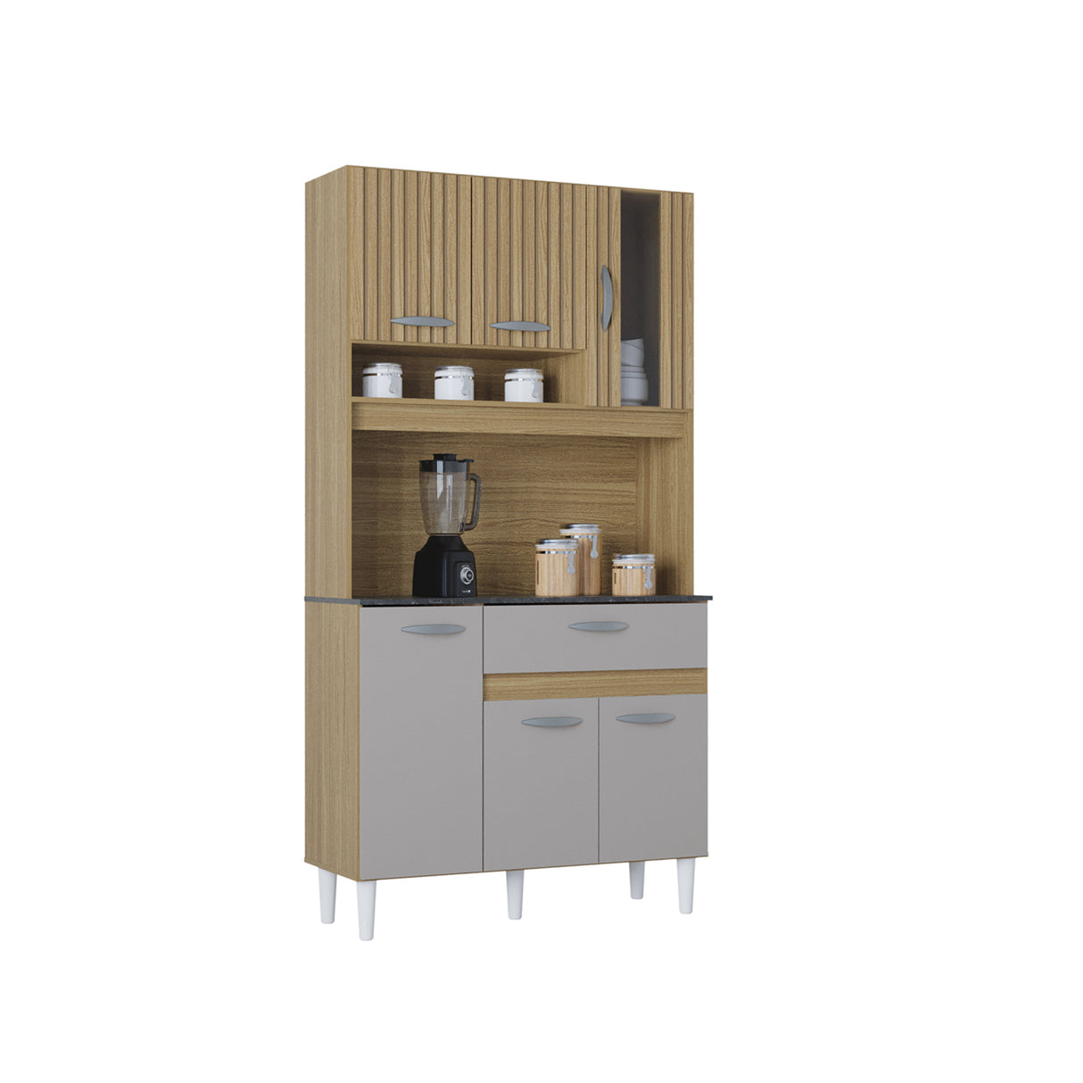 Alacena Coral Beige y Off White 90x173cm con Un Cajón y Seis Puertas