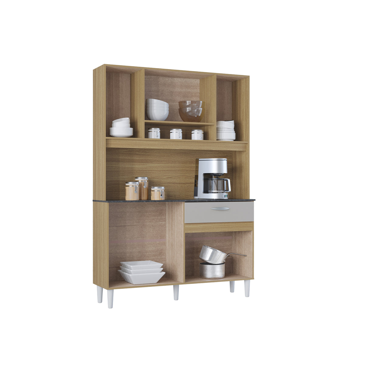 Alacena Coral Castaño y Beige 120x173cm con Un Cajón y Ocho Puertas - ALACENAS Y MUEBLES MICROONDAS | Bylmo