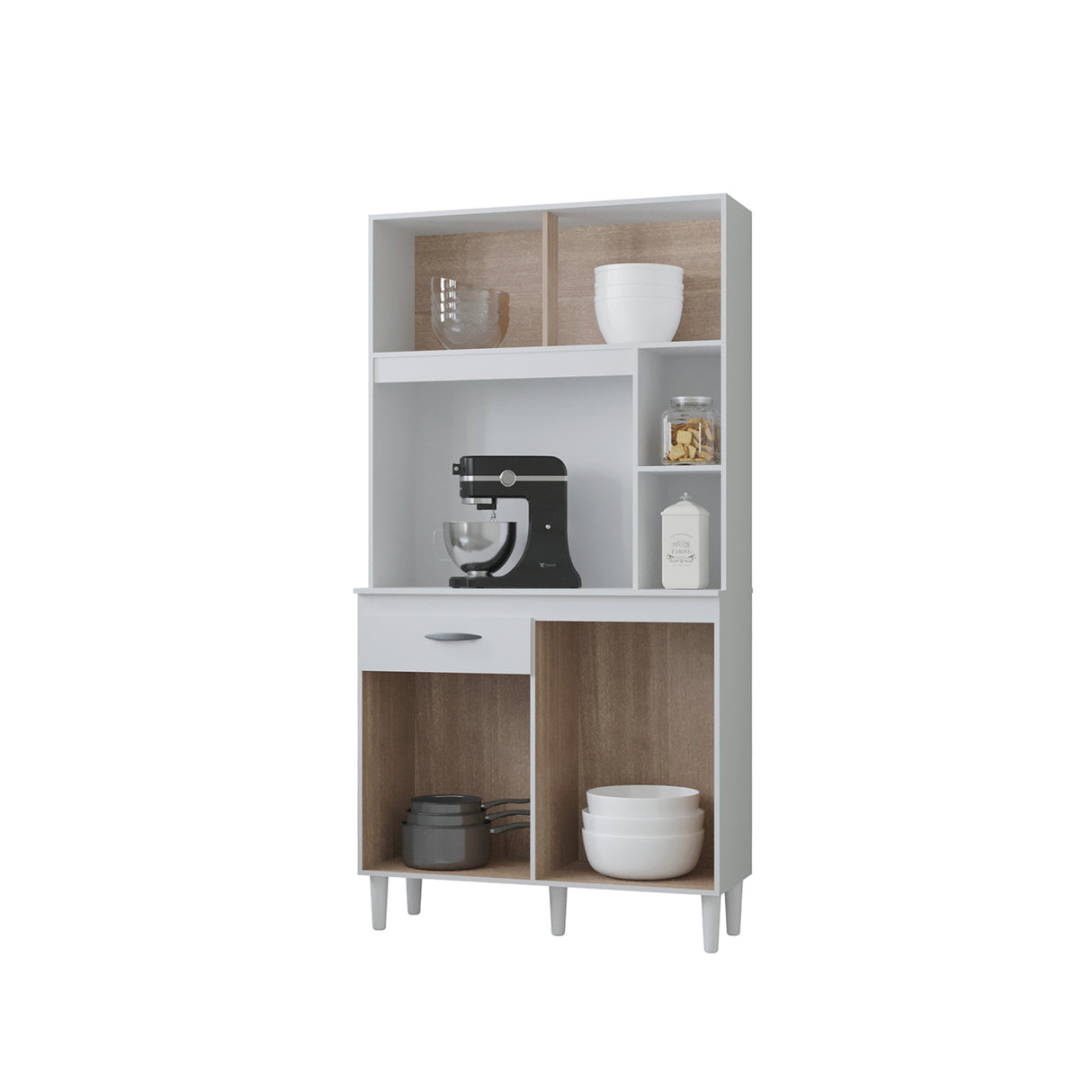 Alacena Duda Blanco 90x172cm con Un Cajón y Cuatro Puertas - ALACENAS Y MUEBLES MICROONDAS | Bylmo