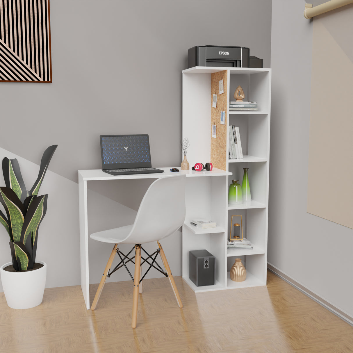 Escritorio con Biblioteca Home Blanco 120x140cm sin Cajones - ESCRITORIOS | Bylmo
