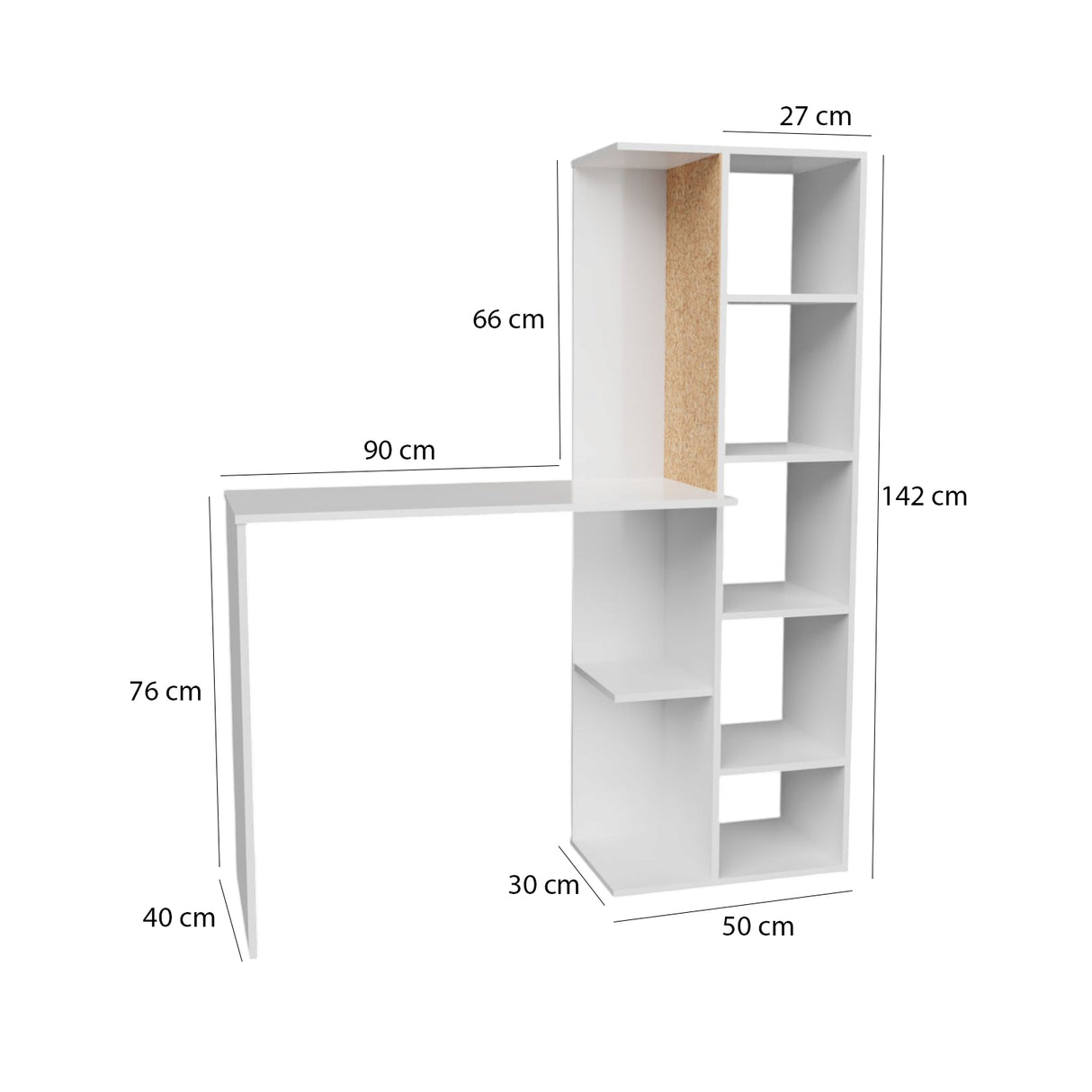 Combo Escritorio y Silla Home Office Blanco 120x140cm sin Cajones y con Organizador de Libros - ESCRITORIOS | Bylmo