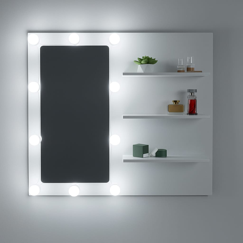 Combo Panel Tocador con Escritorio y Silla Eames Hollywood Blanco 80x70cm de Un Puesto con Iluminación LED - TOCADORES | Bylmo