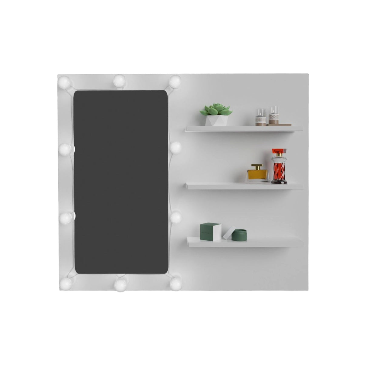 Combo Panel Tocador con Escritorio y Silla Eames Hollywood Blanco 80x70cm de Un Puesto con Iluminación LED - TOCADORES | Bylmo