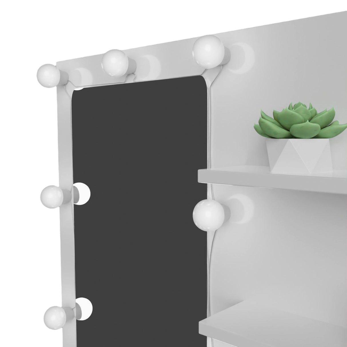 Combo Panel Tocador con Escritorio y Silla Eames Hollywood Blanco 80x70cm de Un Puesto con Iluminación LED - TOCADORES | Bylmo
