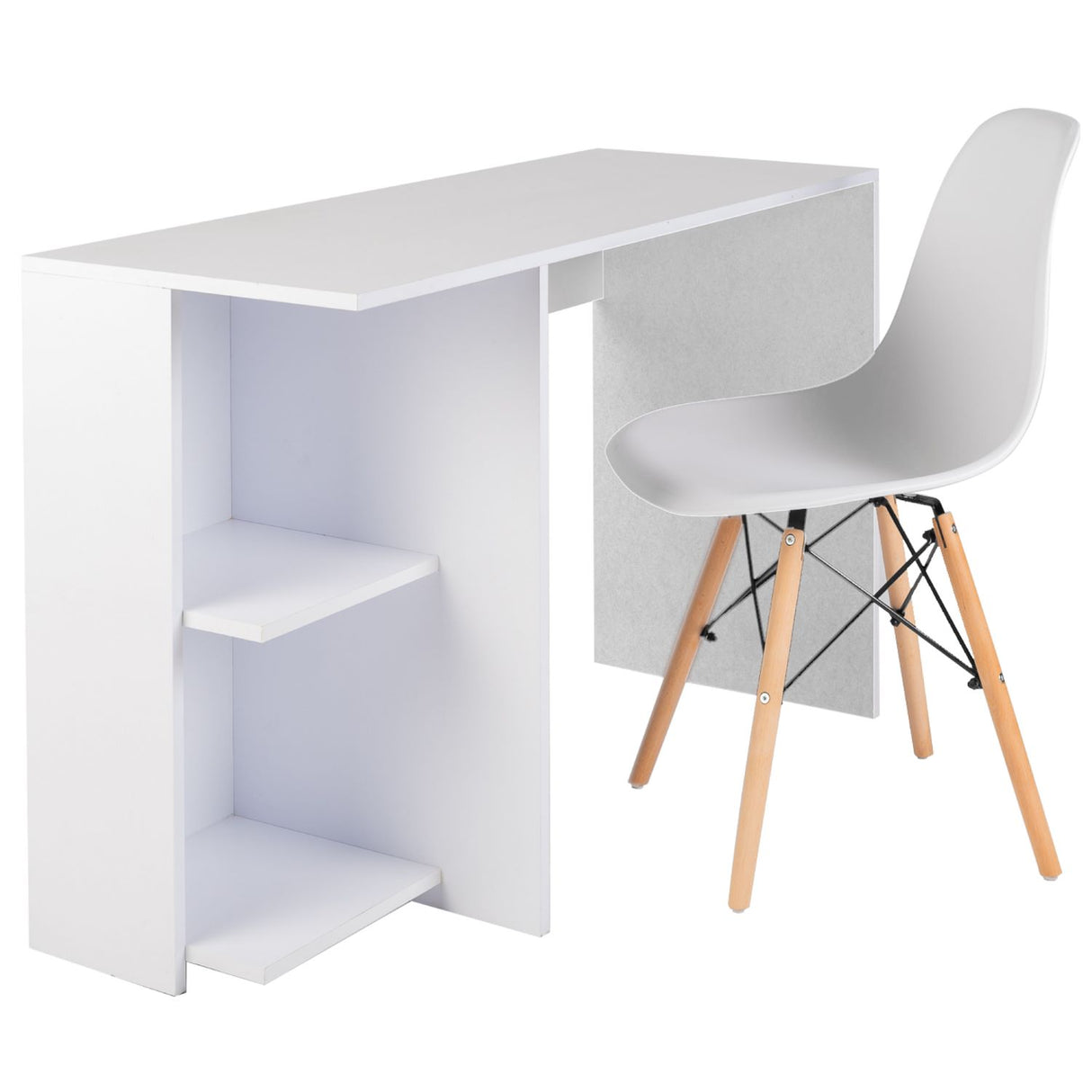Combo Panel Tocador con Escritorio y Silla Eames Hollywood Blanco 80x70cm de Un Puesto con Iluminación LED - TOCADORES | Bylmo