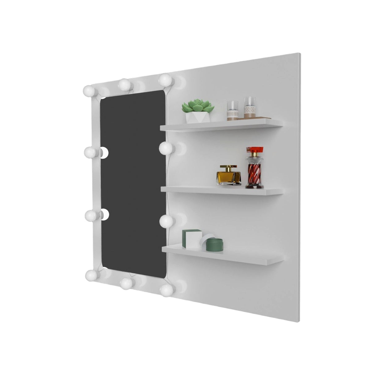 Combo Panel Tocador con Escritorio y Silla Eames Hollywood Blanco 80x70cm de Un Puesto con Iluminación LED - TOCADORES | Bylmo