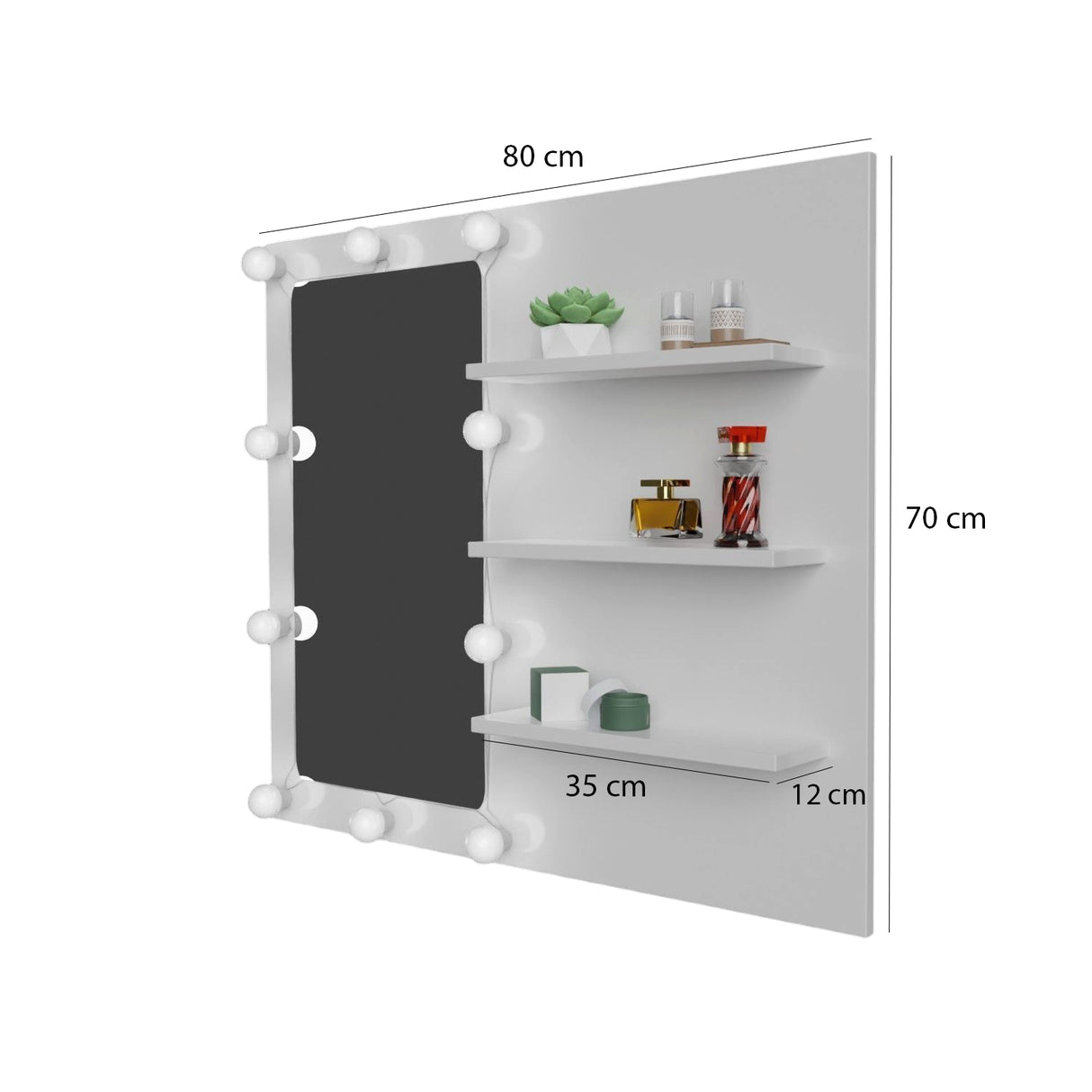 Combo Panel Tocador con Silla Tomy Hollywood Blanco 80x70cm de Un Puesto con Iluminación LED - TOCADORES | Bylmo