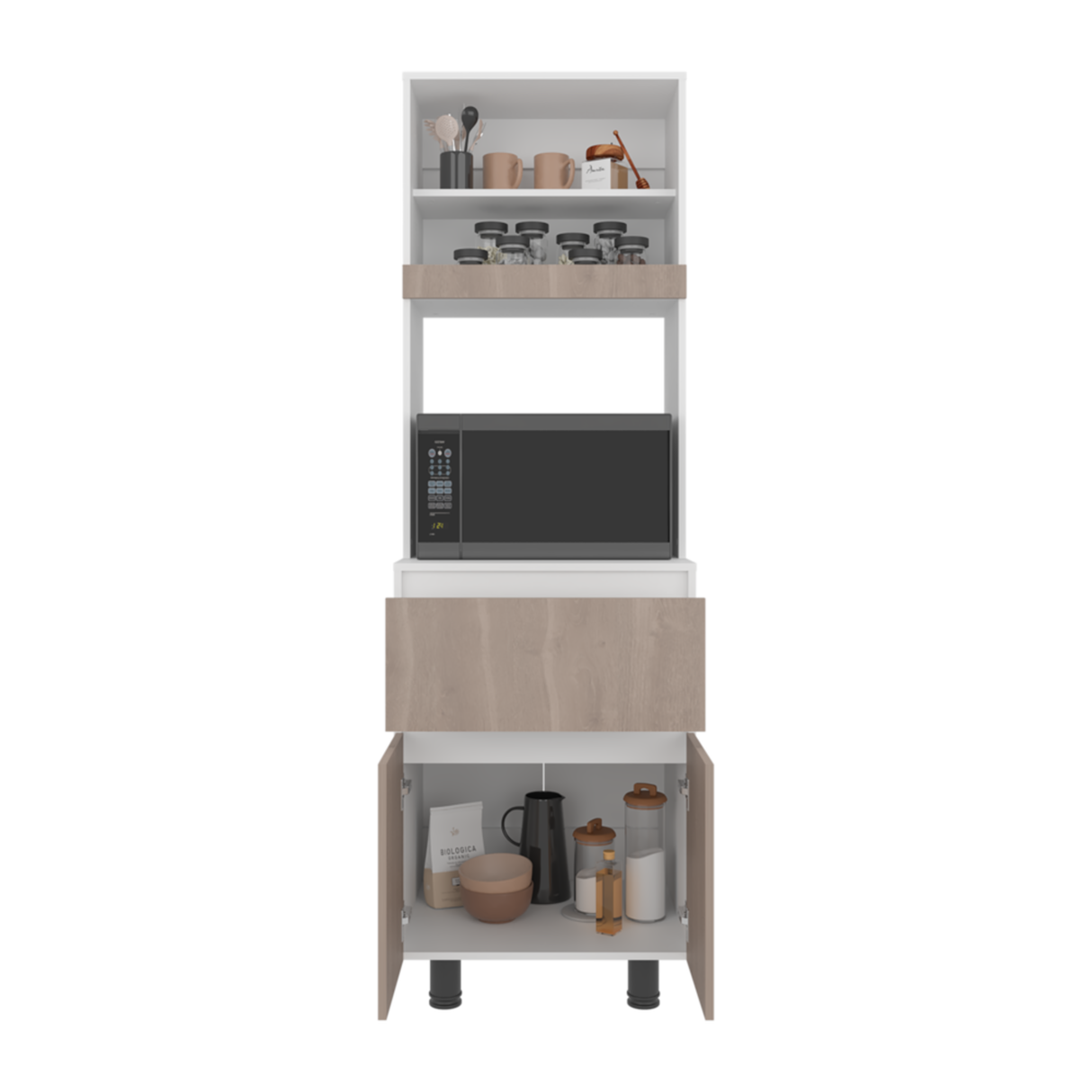 Alacena Express Blanco y Bardolino 60.2x194cm con Un Cajón y con Dos Puertas - ALACENAS Y MUEBLES MICROONDAS | Bylmo