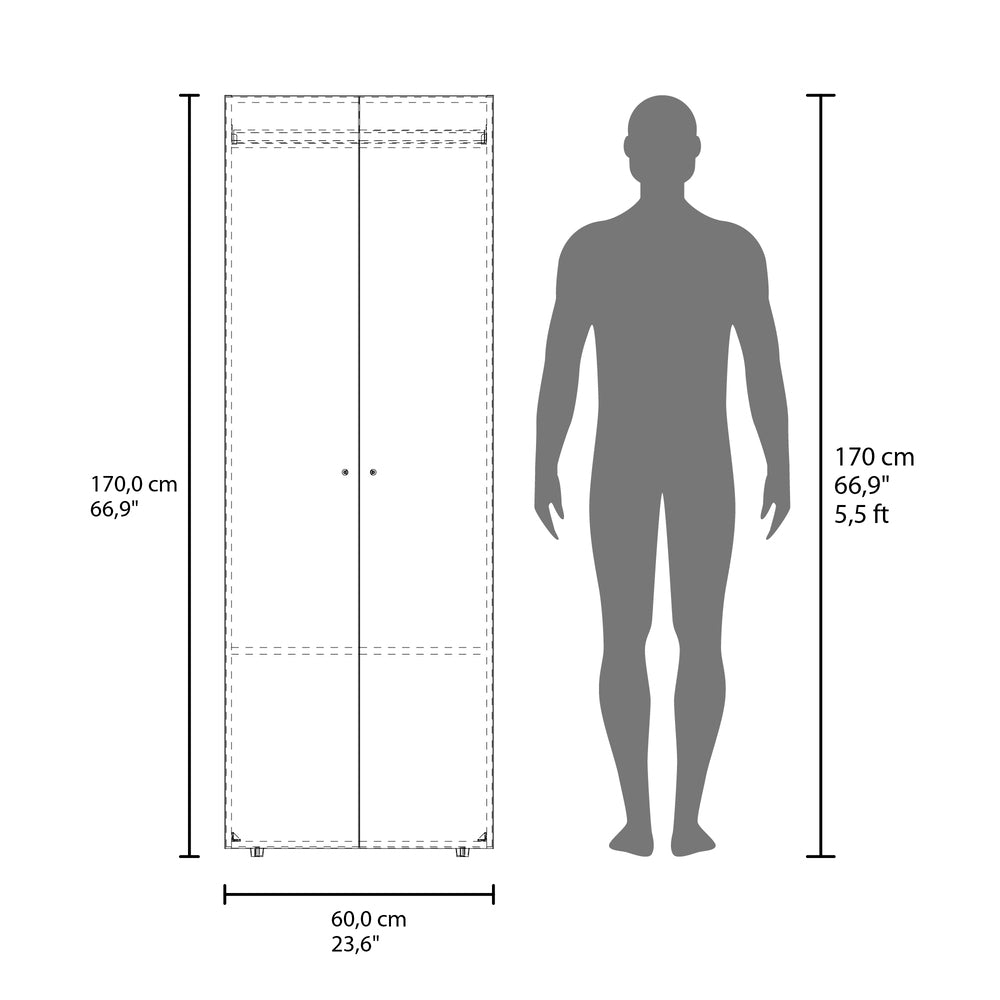 Closet Tuhogar Blanco 60x170cm sin Cajones con Dos Puertas y con Colgadero de Ropa - CLOSETS | Bylmo