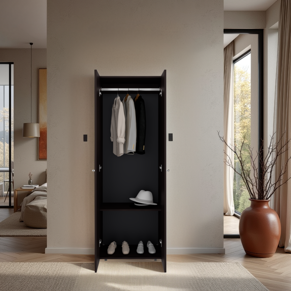 Closet Tuhogar Nogal y Wengue 60x170cm sin Cajones con Dos Puertas y con Colgadero de Ropa - CLOSETS | Bylmo