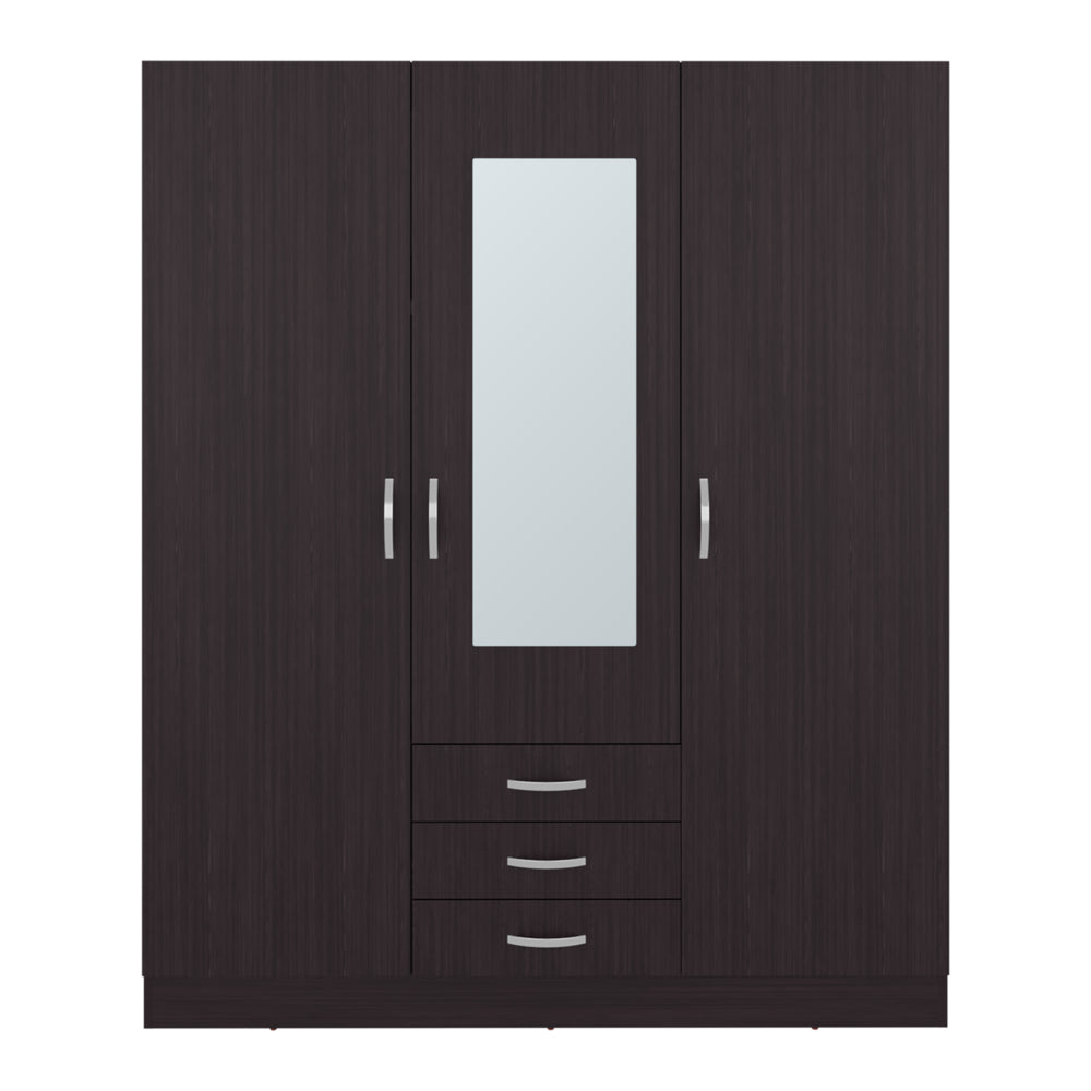 Closet Wengue 150x180.6cm con Tres Cajones con Tres Puertas con Colgadero de Ropa y con Espejo - CLOSETS | Bylmo