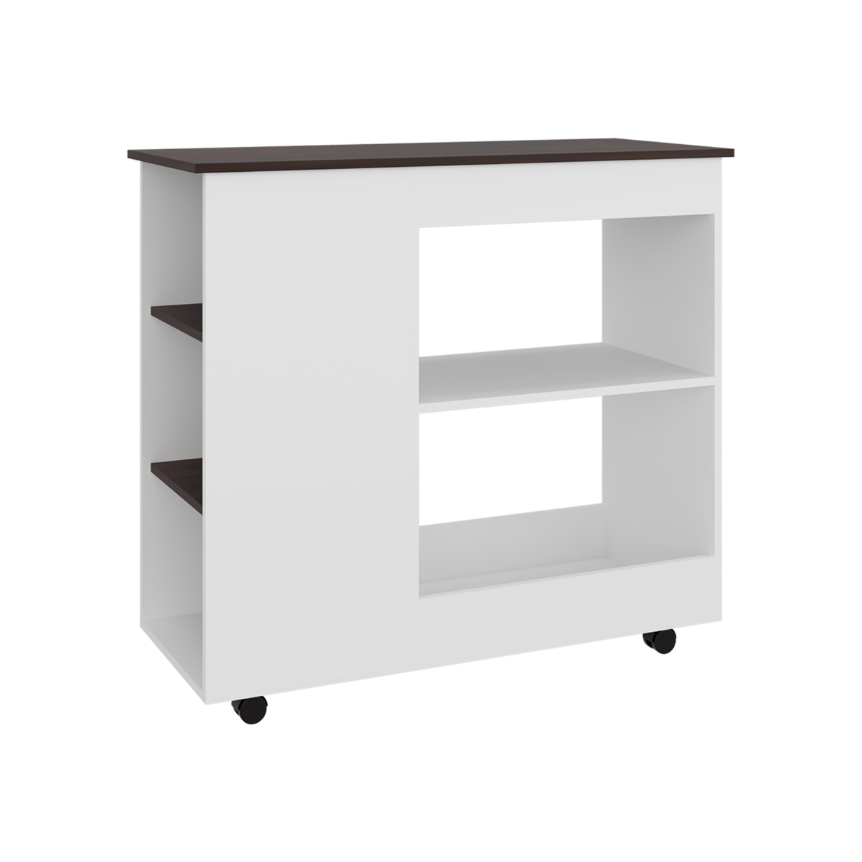 Barra de Cocina Nigella Blanco y Nogal 100x89.6cm con Ruedas y con Seis Compartimientos - BARRAS Y MUEBLES AUXILIARES | Bylmo
