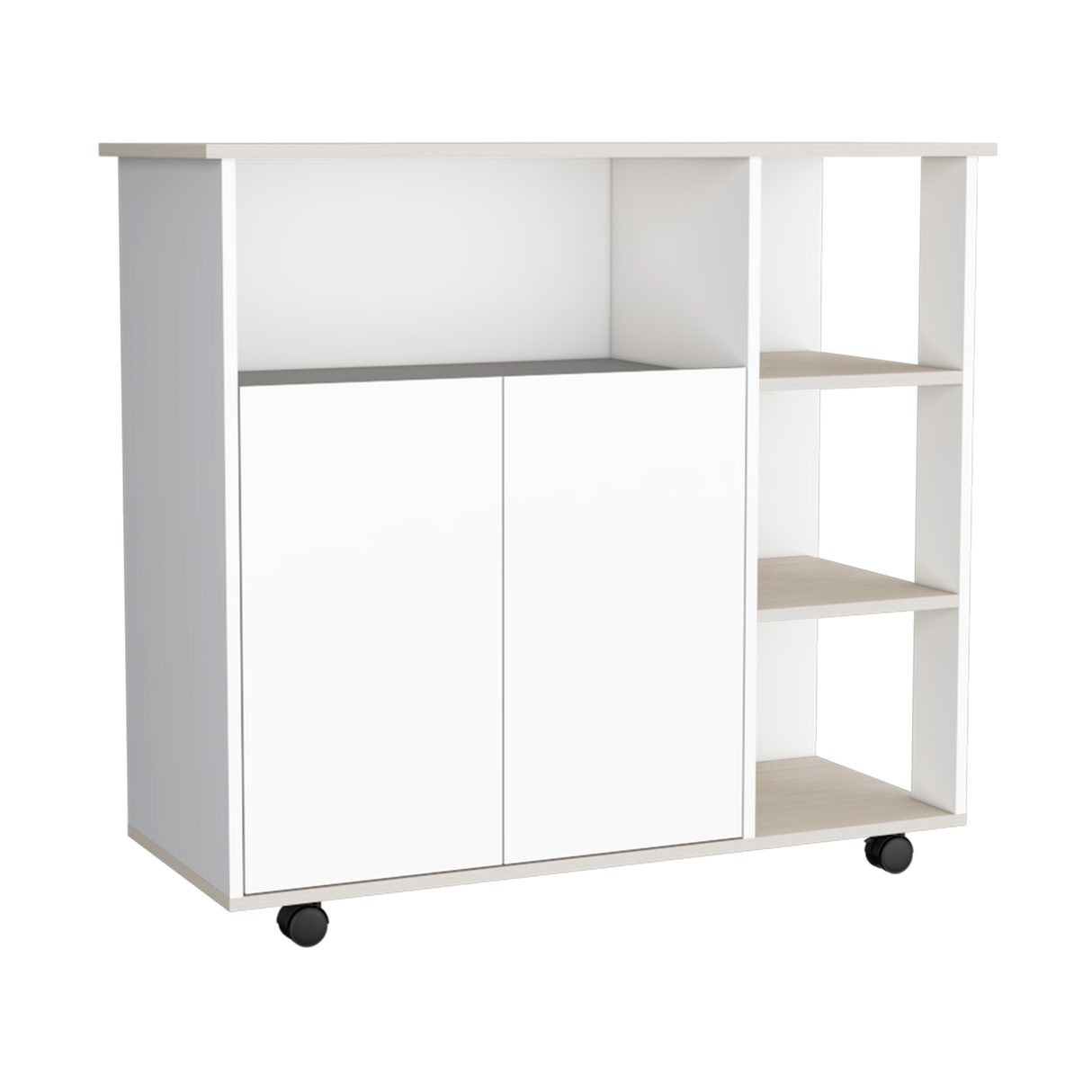 Barra de Cocina Paprika Blanco y Niebla 100x90cm con Ruedas y con Seis Compartimientos - BARRAS Y MUEBLES AUXILIARES | Bylmo